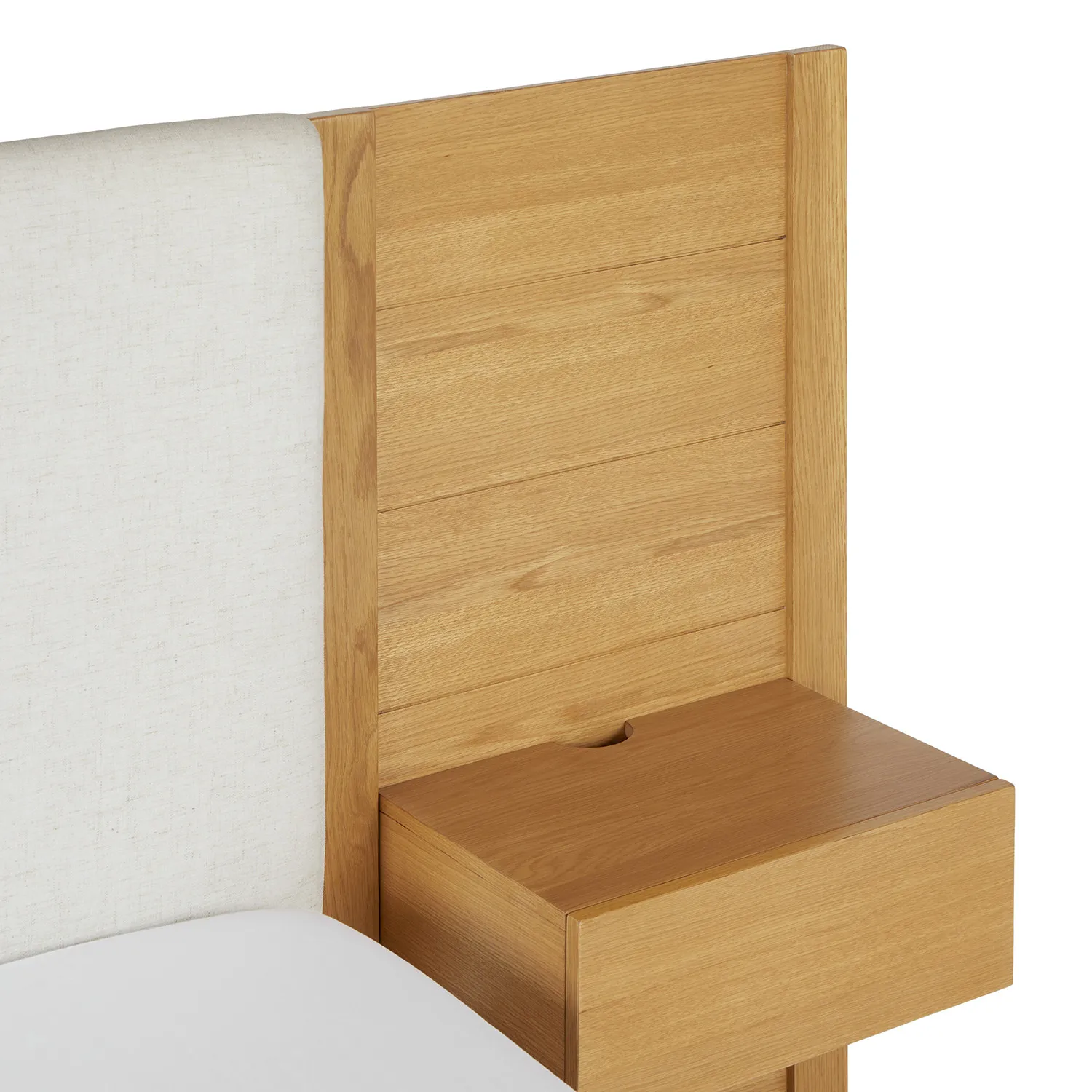 Cassie King Upholstered Bed with Nightstands - Natural Oak and Ivory Chenille - Image 14