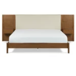 Cassie King Upholstered Bed with Nightstands - Smoked Oak and Taupe Chenille