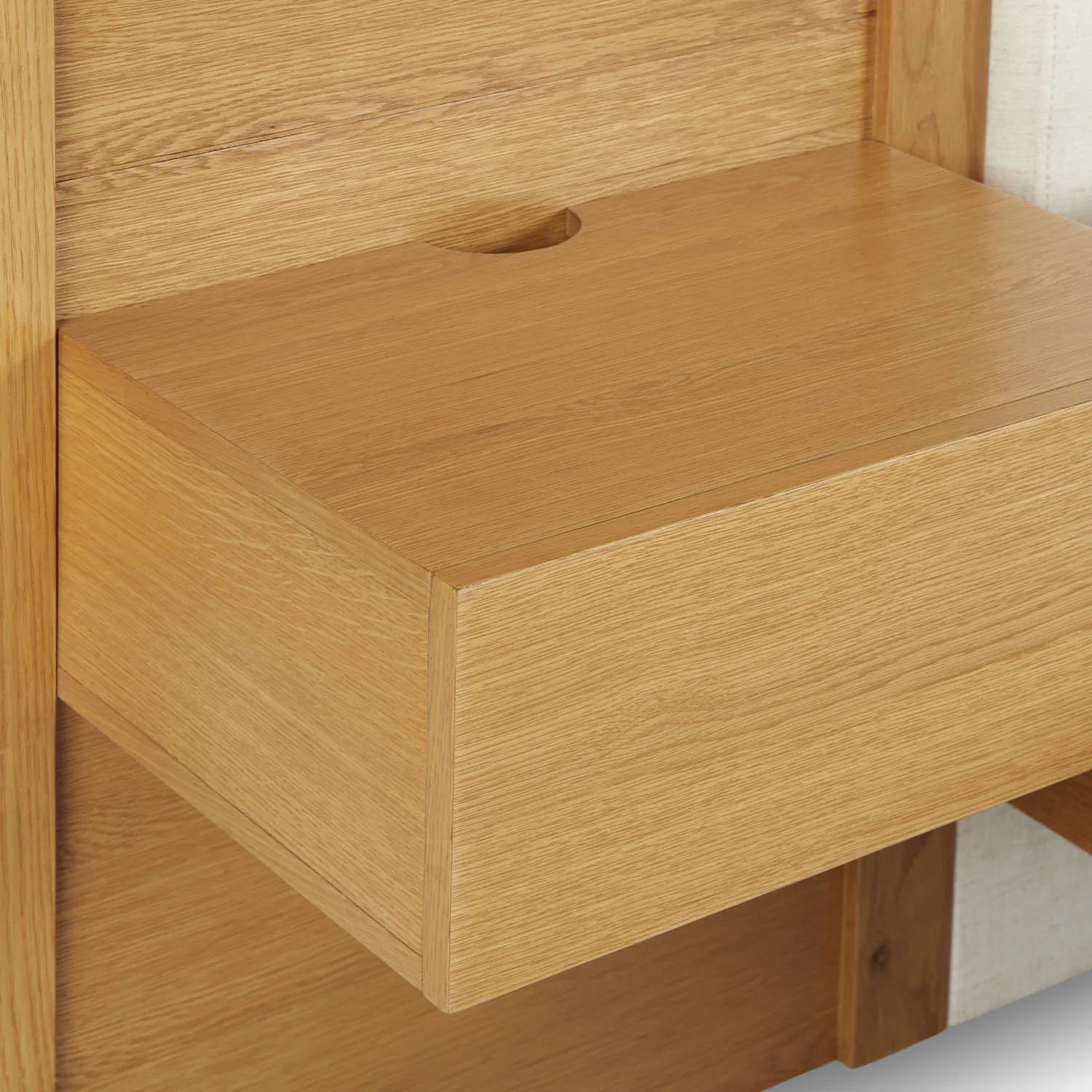 Cassie Queen Upholstered Bed with Nightstands - Natural Oak and Ivory Chenille - Image 13