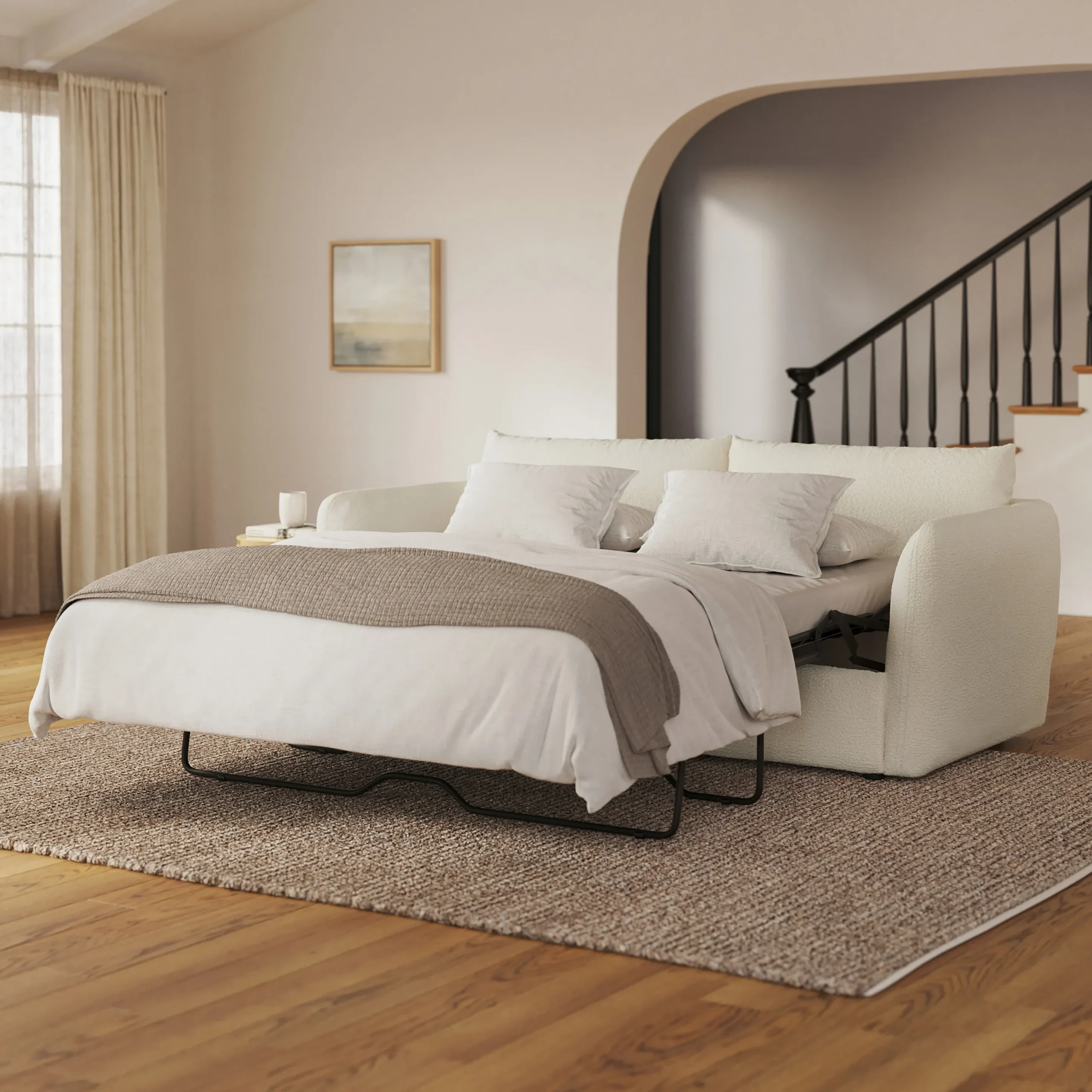 Leigh 86_ Sofa Bed - Ivory Wool Bouclé - Image 2