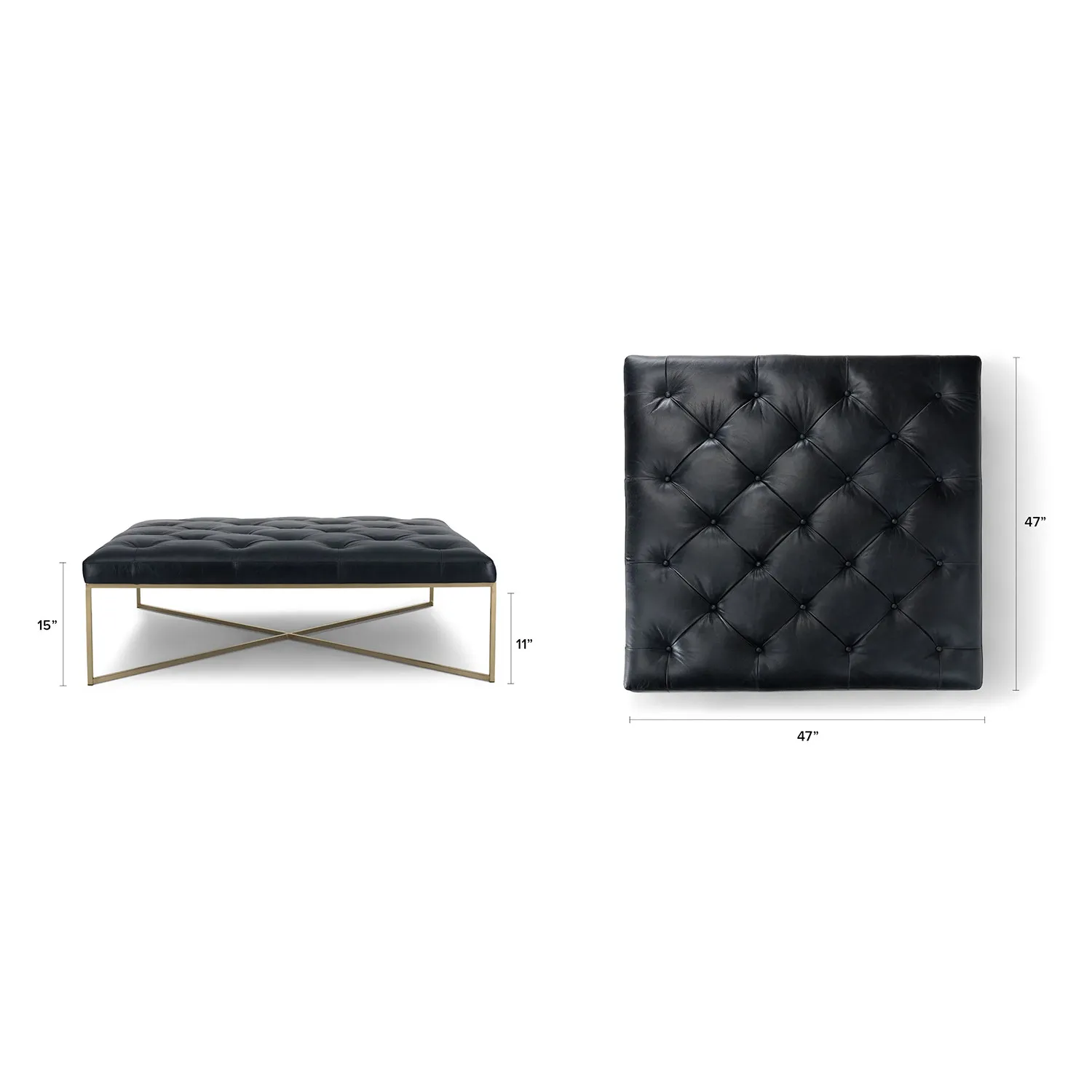 Tablet 47_ Leather Square Ottoman - Charme Black - Image 2