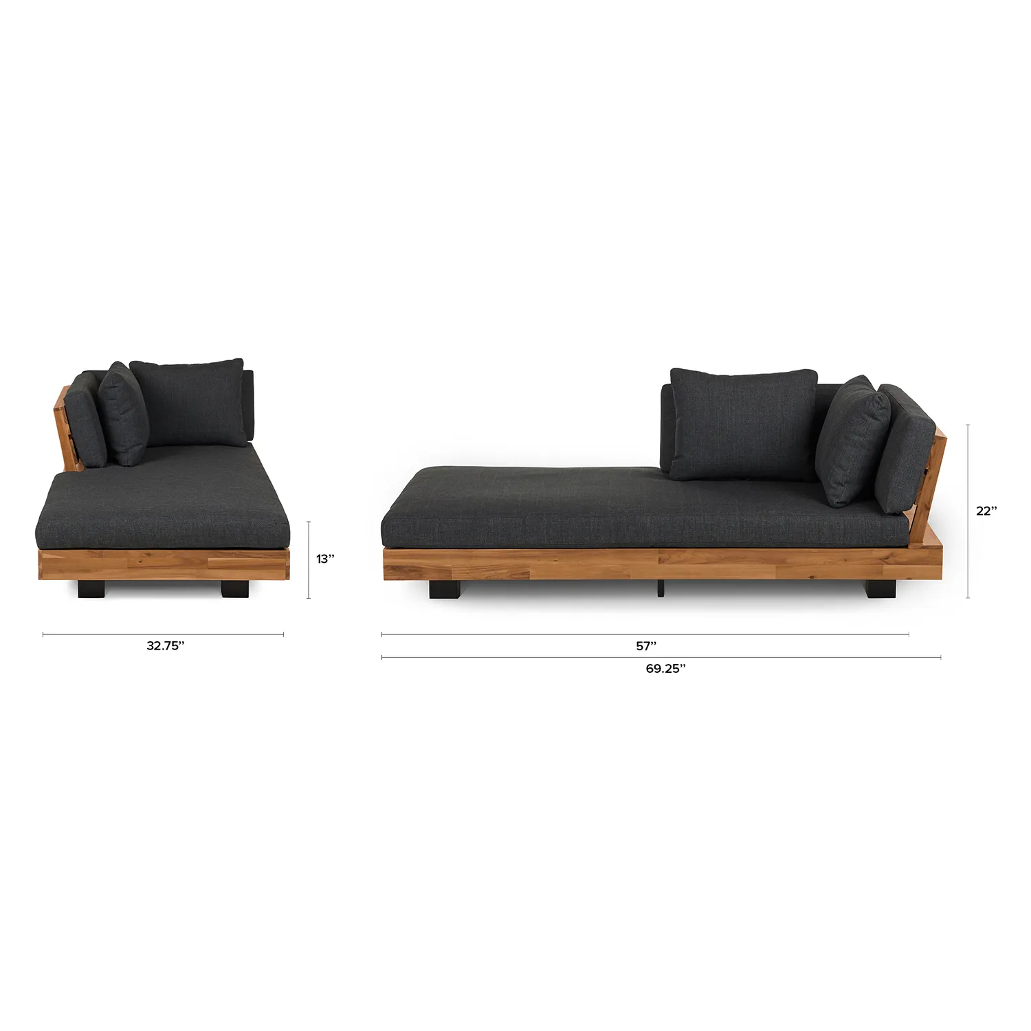 Lubek 69.25_ Outdoor Low Left Chaise Lounge - Slate Gray - Image 2