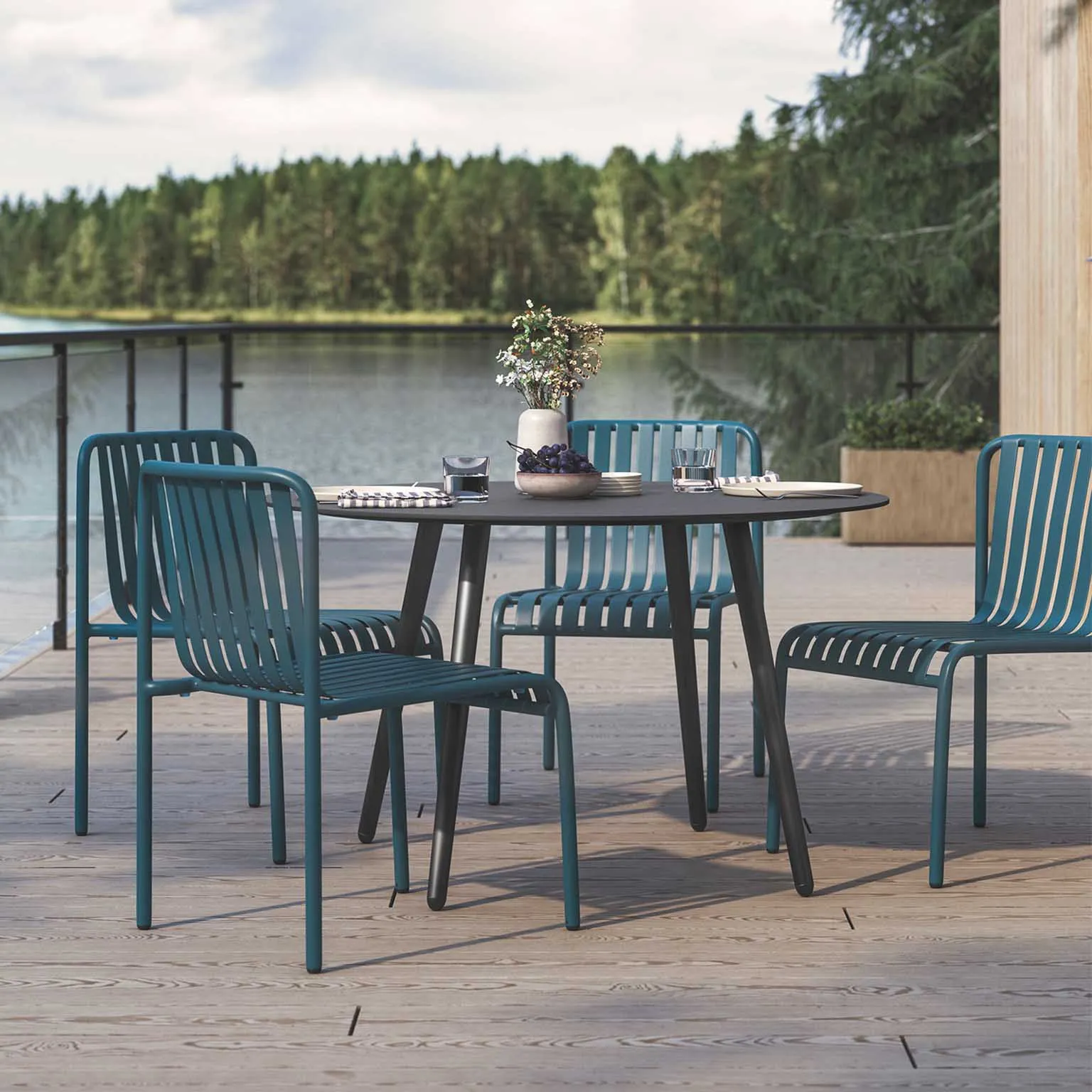 Sarek Outdoor Stackable Dining Chair - Peacock Blue - Image 12