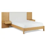 Cassie Queen Upholstered Bed with Nightstands - Natural Oak and Ivory Chenille