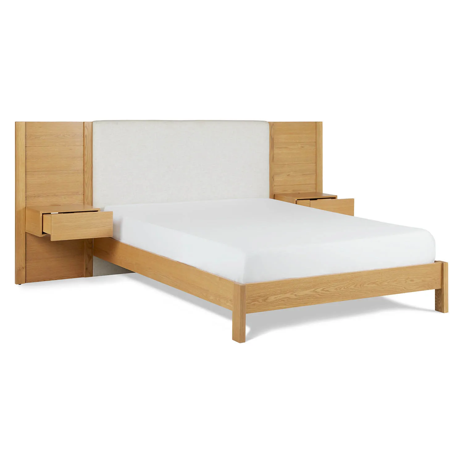 Cassie Queen Upholstered Bed with Nightstands - Natural Oak and Ivory Chenille - Image 12