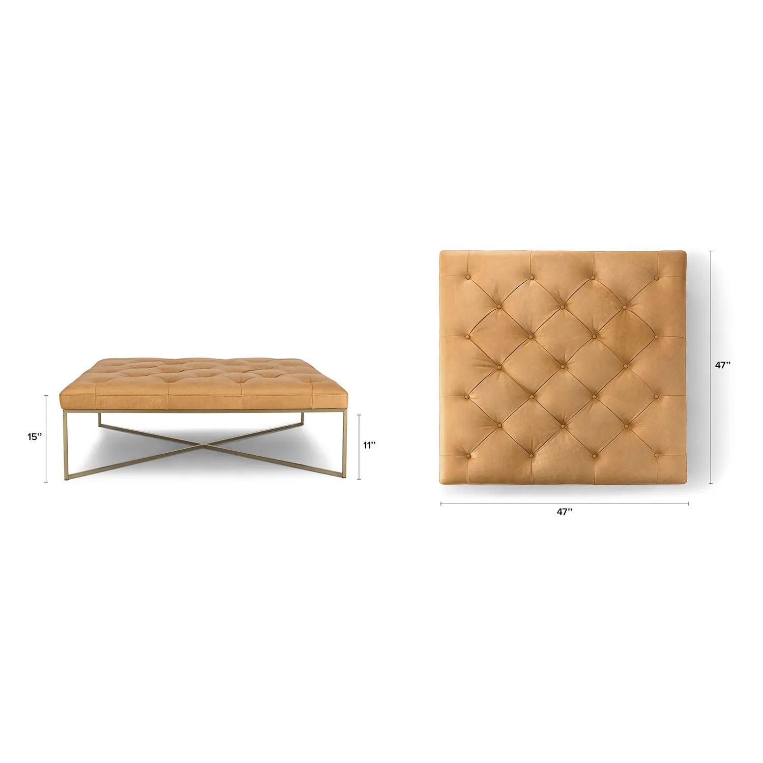 Tablet 47_ Leather Square Ottoman - Charme Tan - Image 2