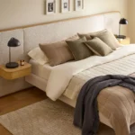 Bjorn King Upholstered Bed with Nightstands Set - White Oak and Ratine Ivory