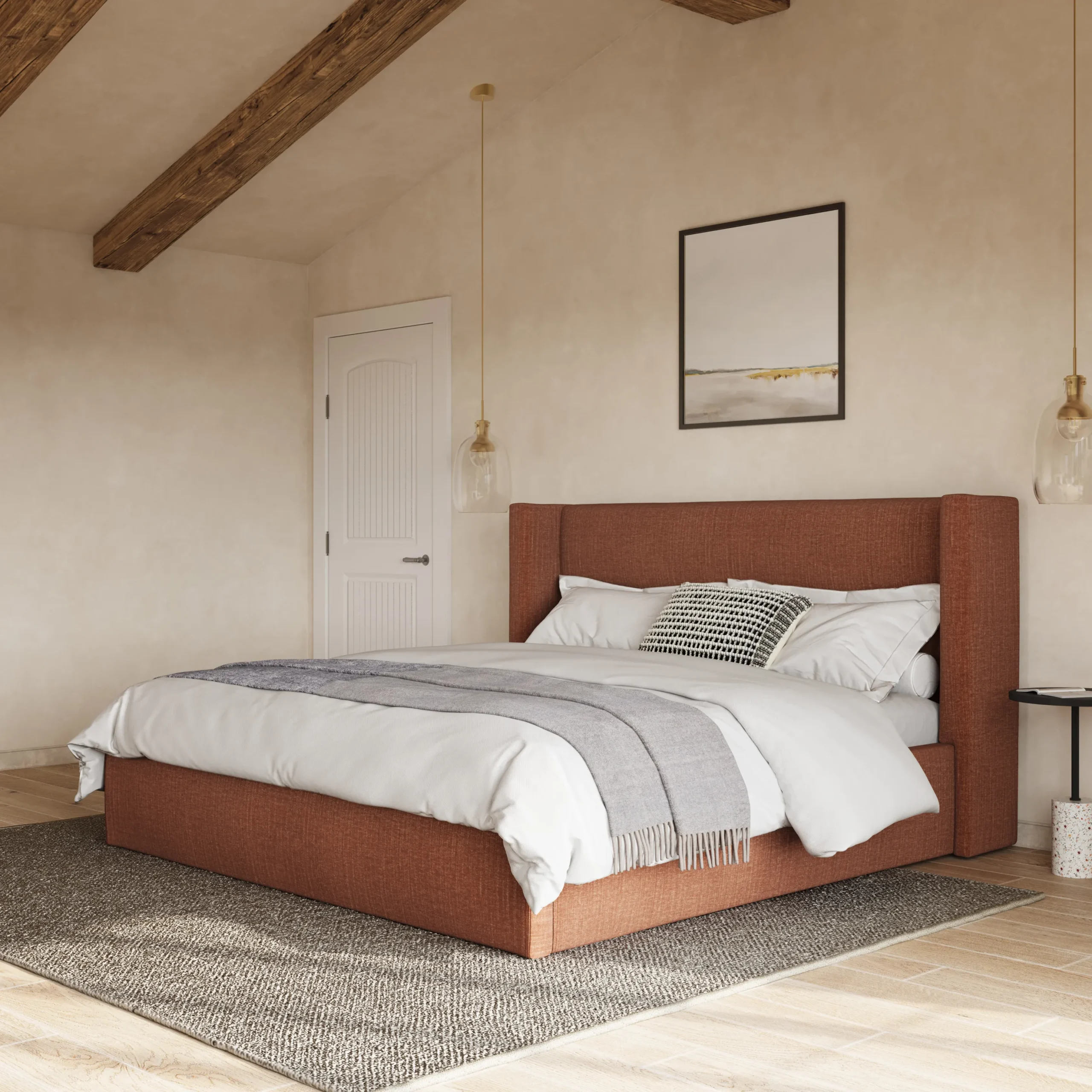 Calabri King Upholstered Bed - Napa Rust