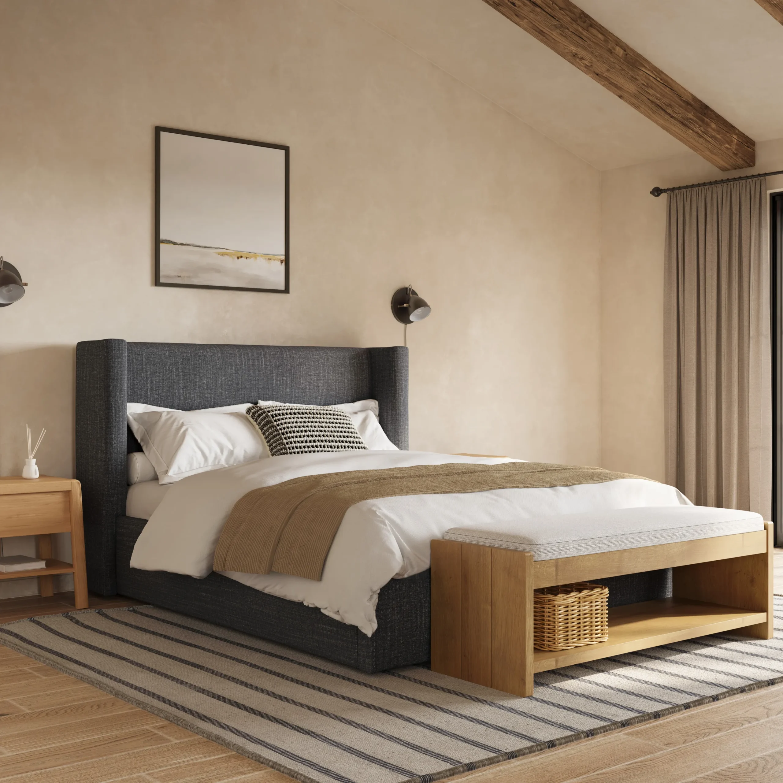 Calabri Queen Upholstered Bed - Napa Charcoal