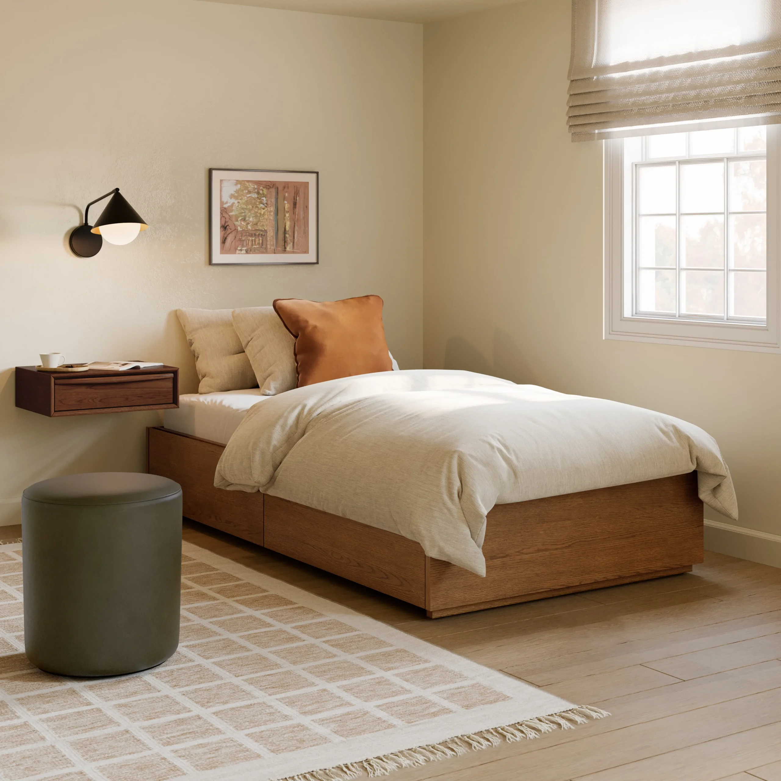 Leif Twin Platform Storage Bed - Smoked Oak