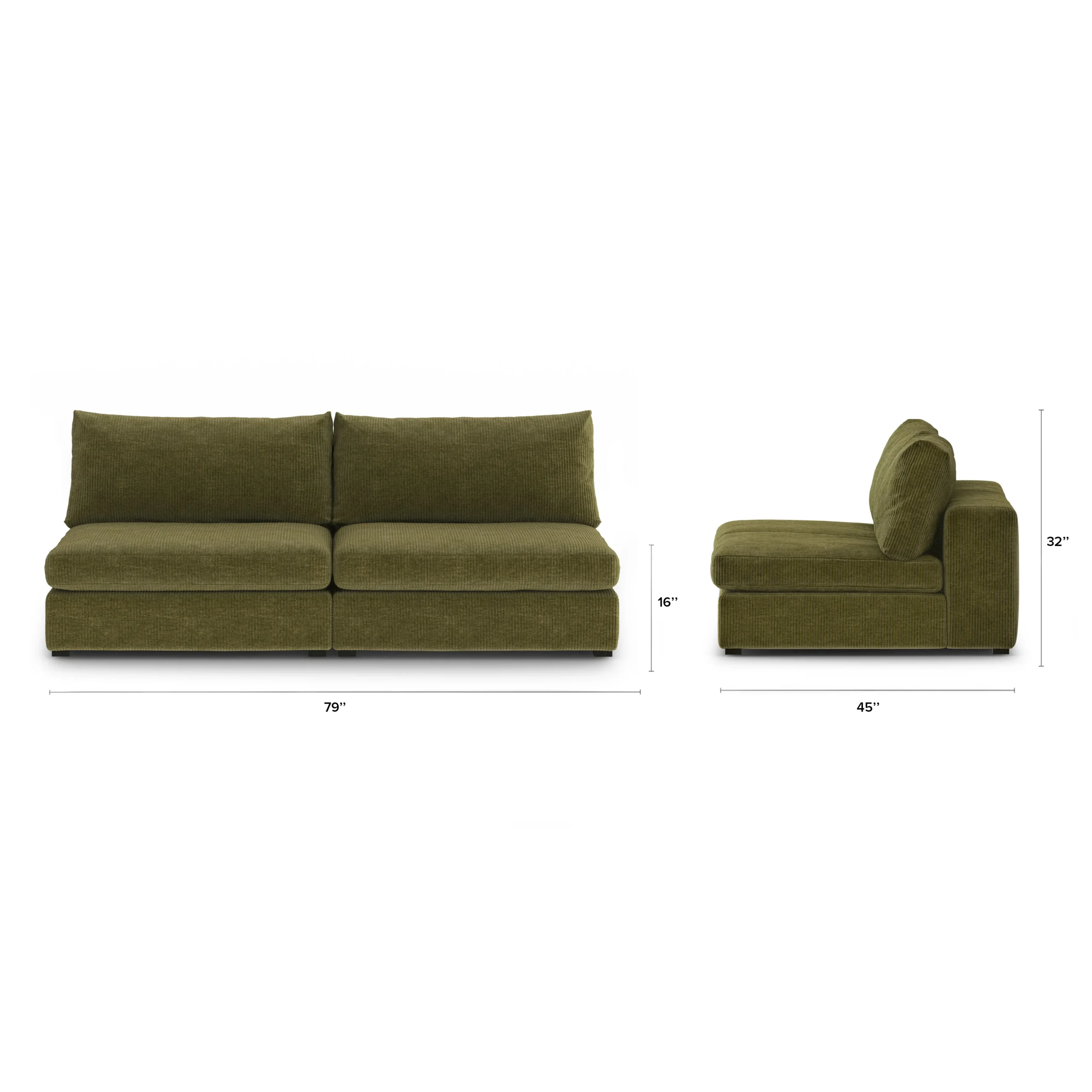 Beta 79_ Armless Modular Sofa - Cypress Green - Image 2