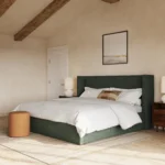 Calabri King Upholstered Bed - Green Wool Bouclé