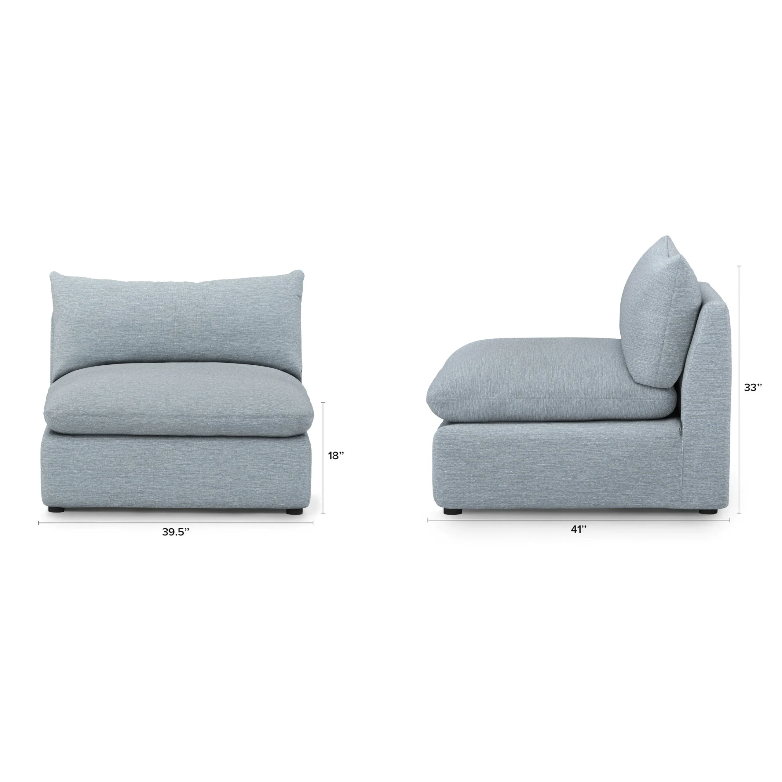 Leigh 39.5_ Armless Chair Module - Silver Light Blue - Image 2