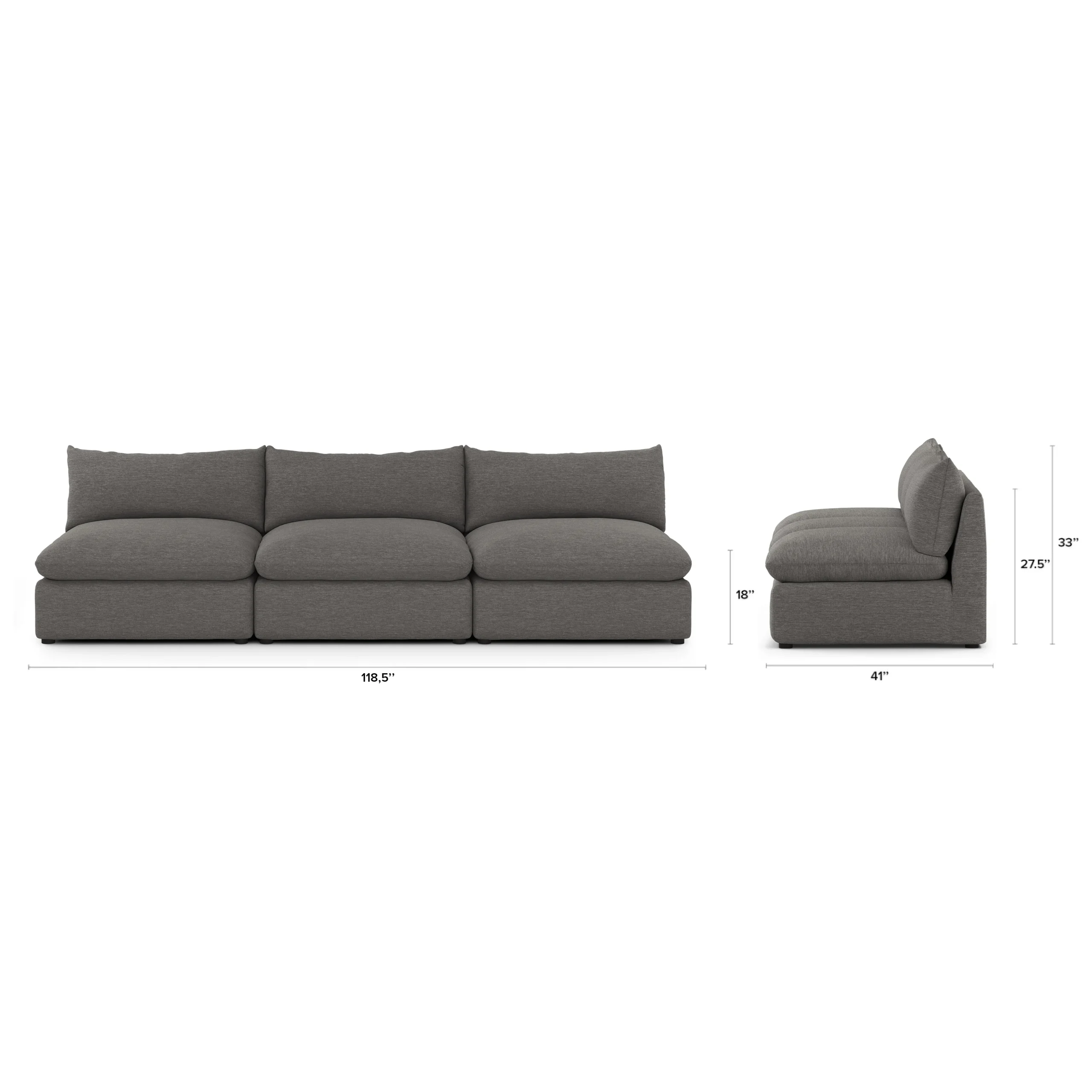Leigh 118_ Armless Modular Sofa - Silver Gray - Image 2