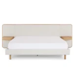 Bjorn King Upholstered Bed with Nightstands Set - White Oak and Ratine Ivory