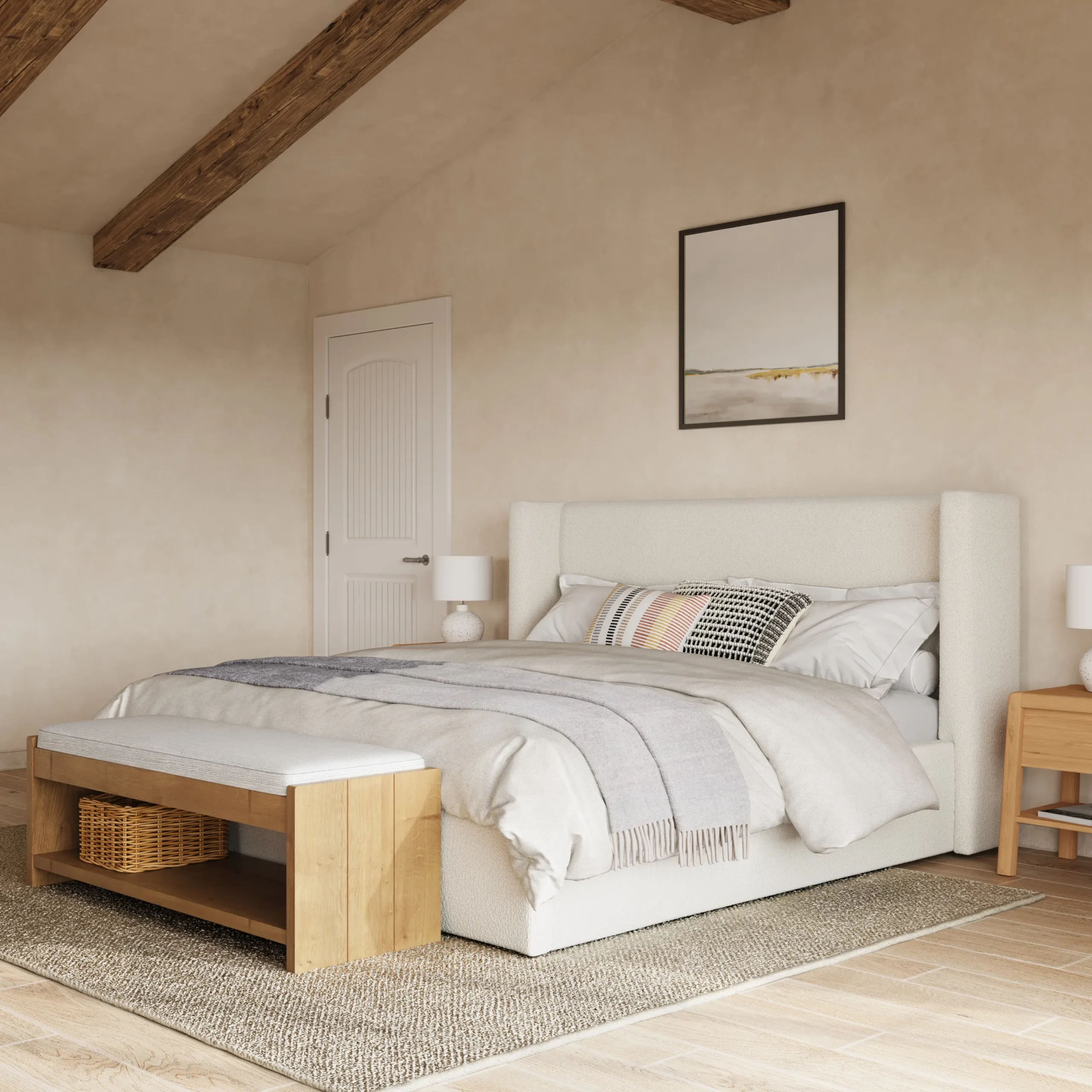 Calabri King Upholstered Bed - Ivory Wool Bouclé