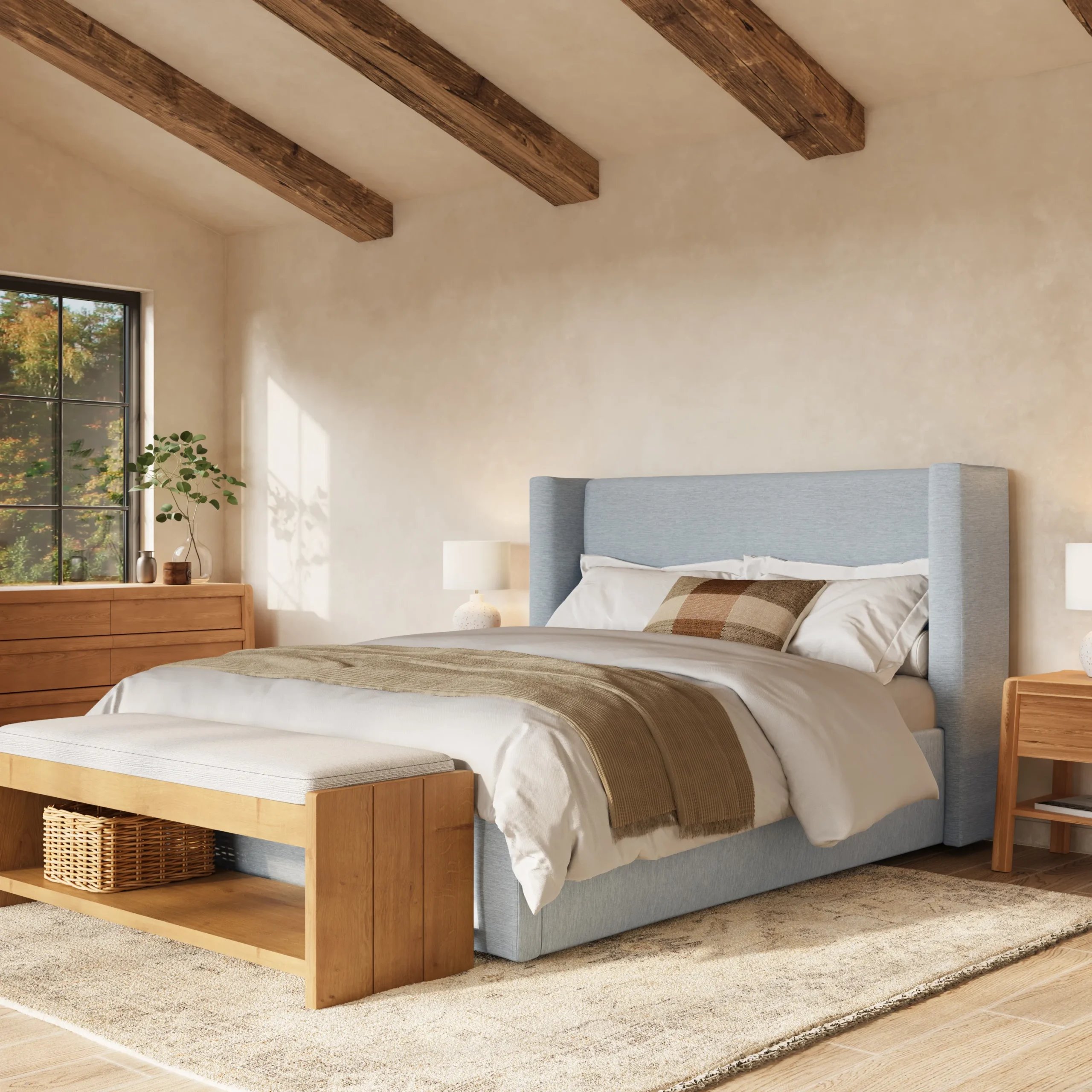 Calabri Queen Upholstered Bed - Silver Light Blue