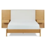 Cassie Queen Upholstered Bed with Nightstands - Natural Oak and Ivory Chenille