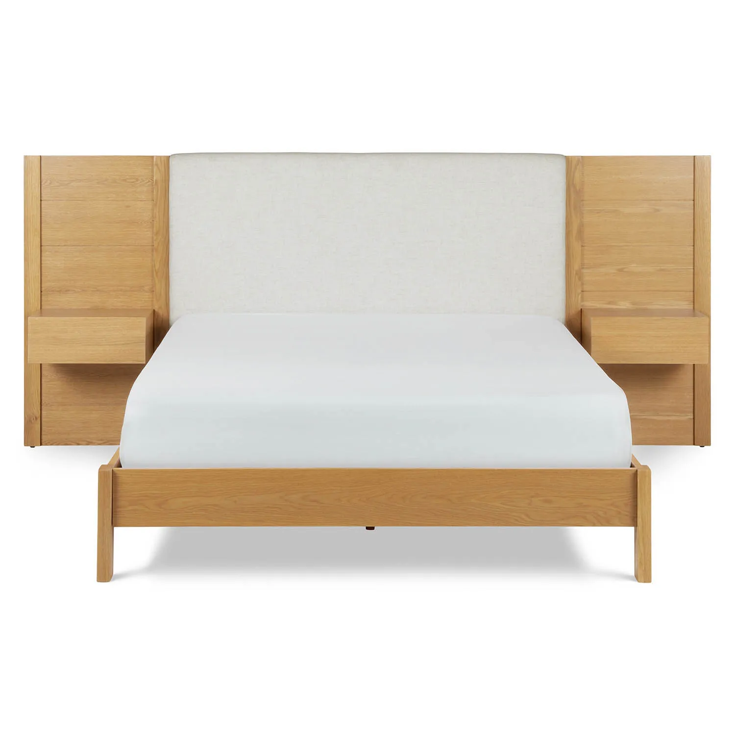 Cassie Queen Upholstered Bed with Nightstands - Natural Oak and Ivory Chenille - Image 19