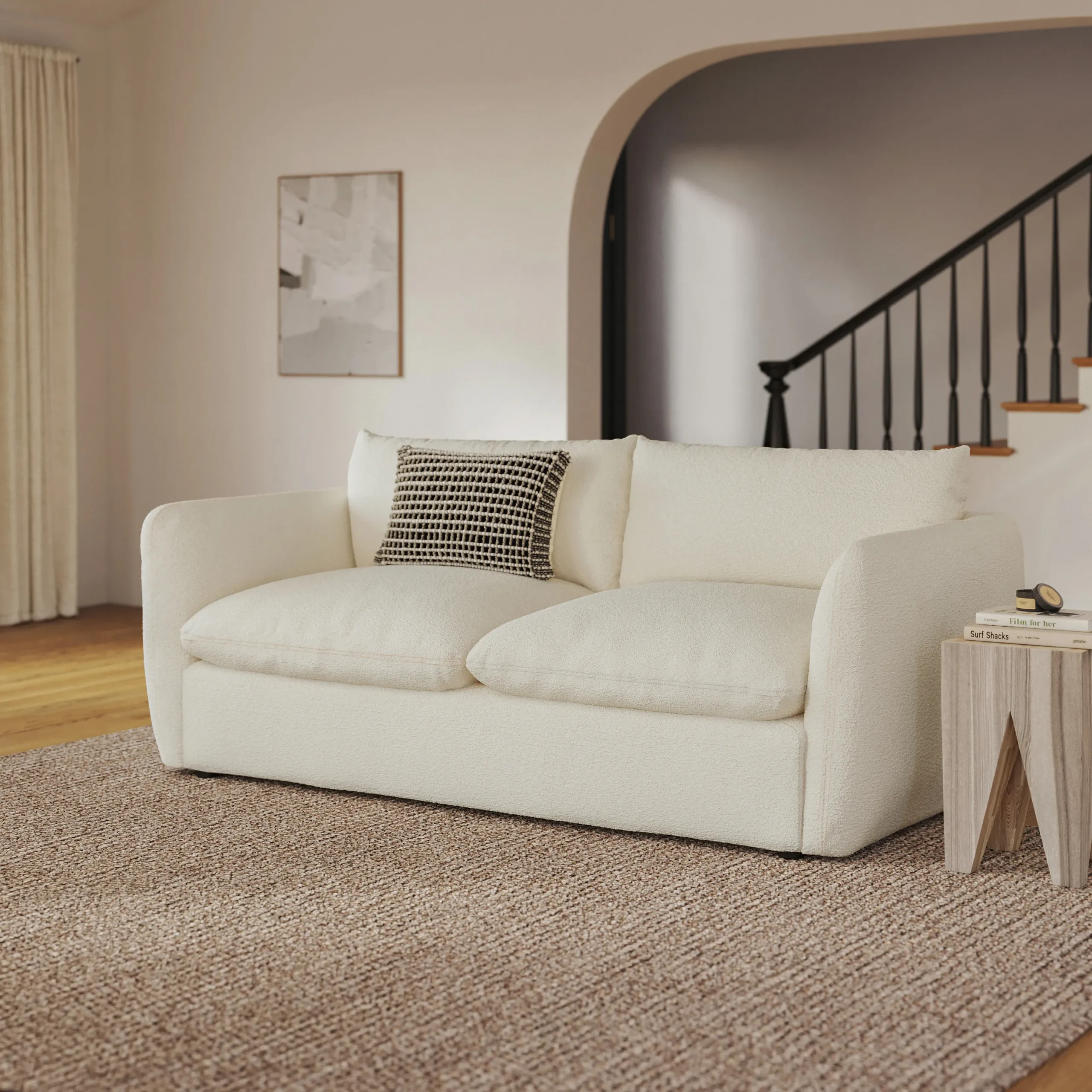 Leigh 86_ Sofa Bed - Ivory Wool Bouclé