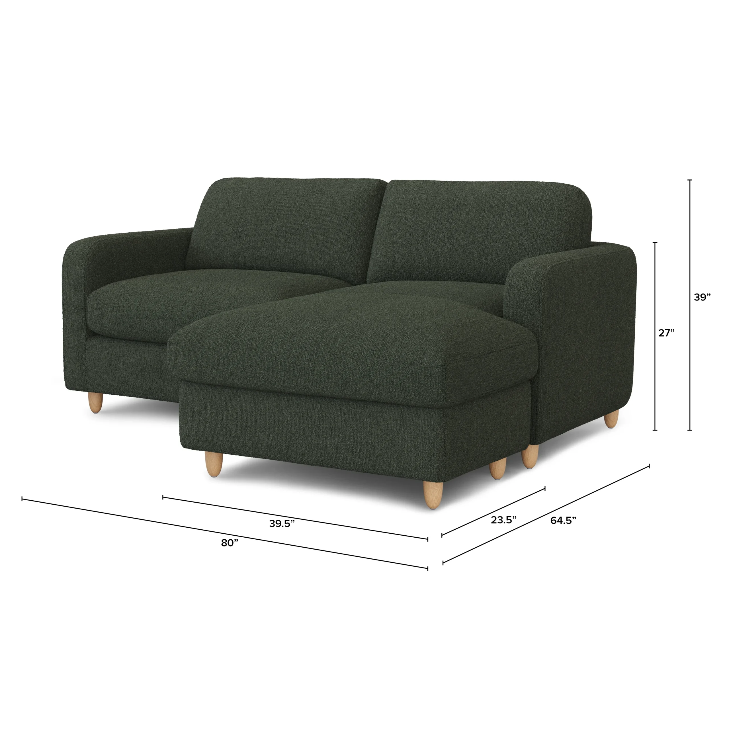Vati 80_ Right Storage Sectional - Natural Oak and Green Wool Bouclé - Image 2