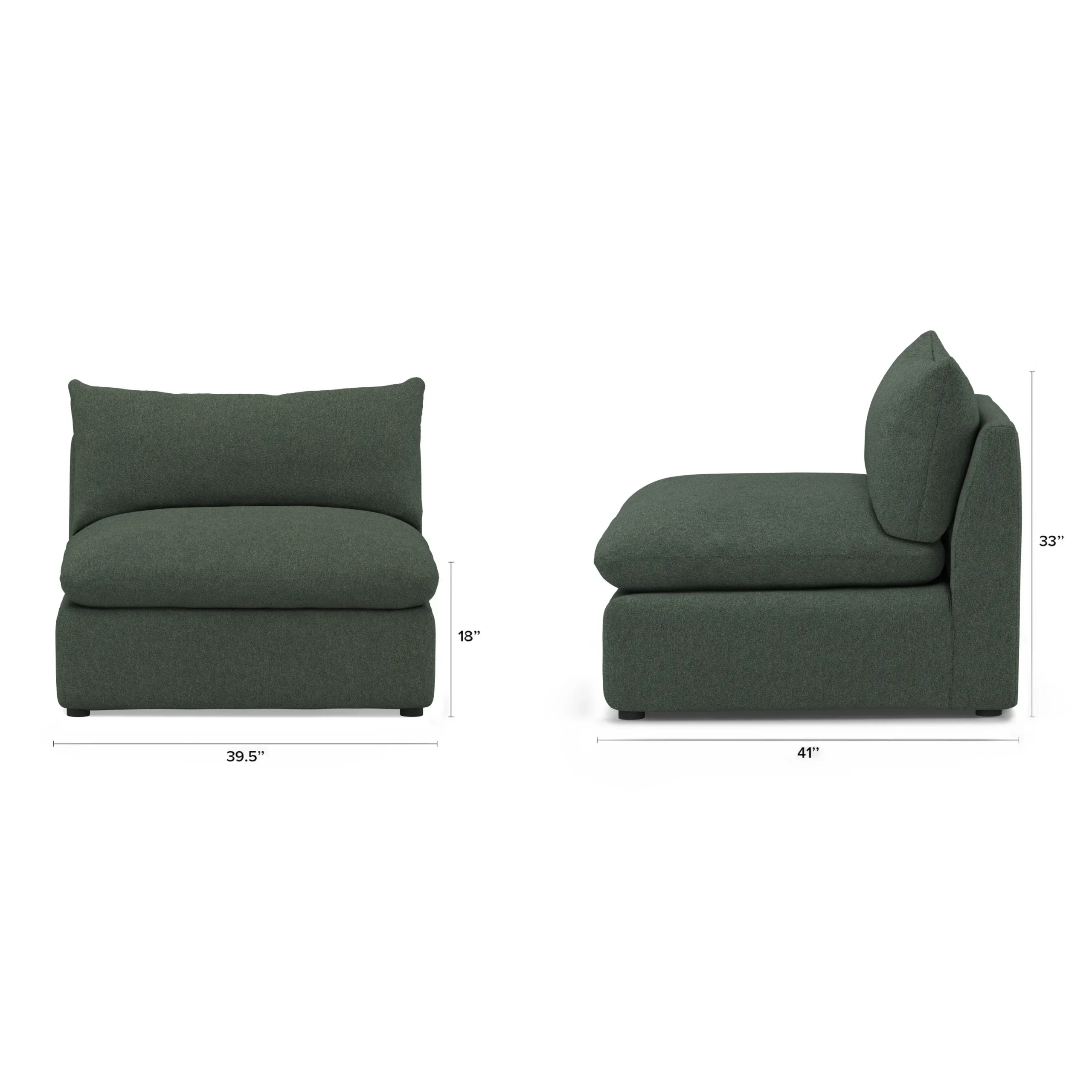 Leigh 39.5_ Armless Chair Module - Green Wool Bouclé - Image 2