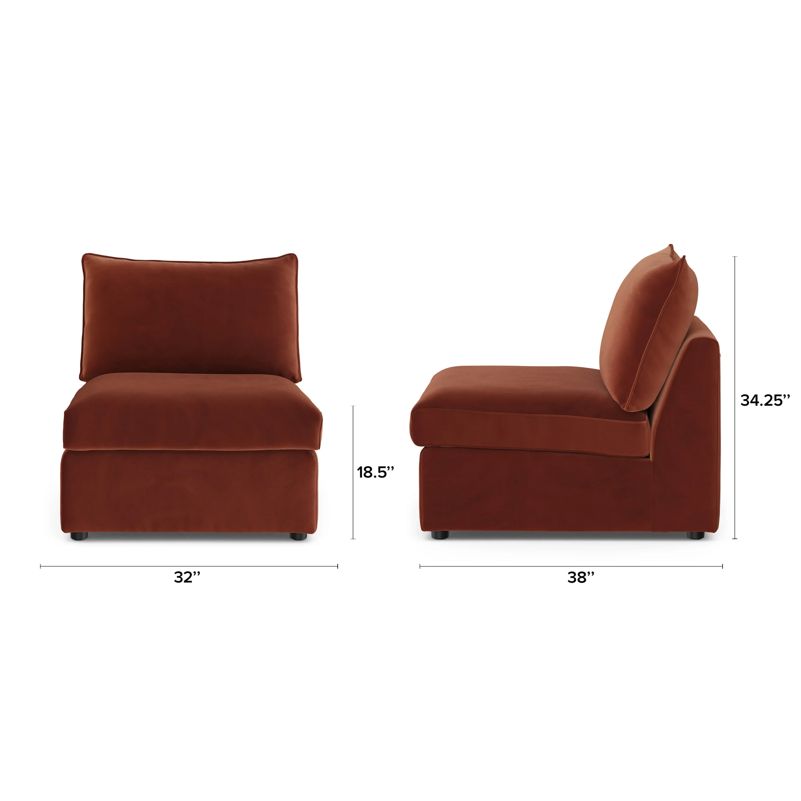 Lenae 32_ Velvet Armless Chair Module - Hale Rust - Image 2
