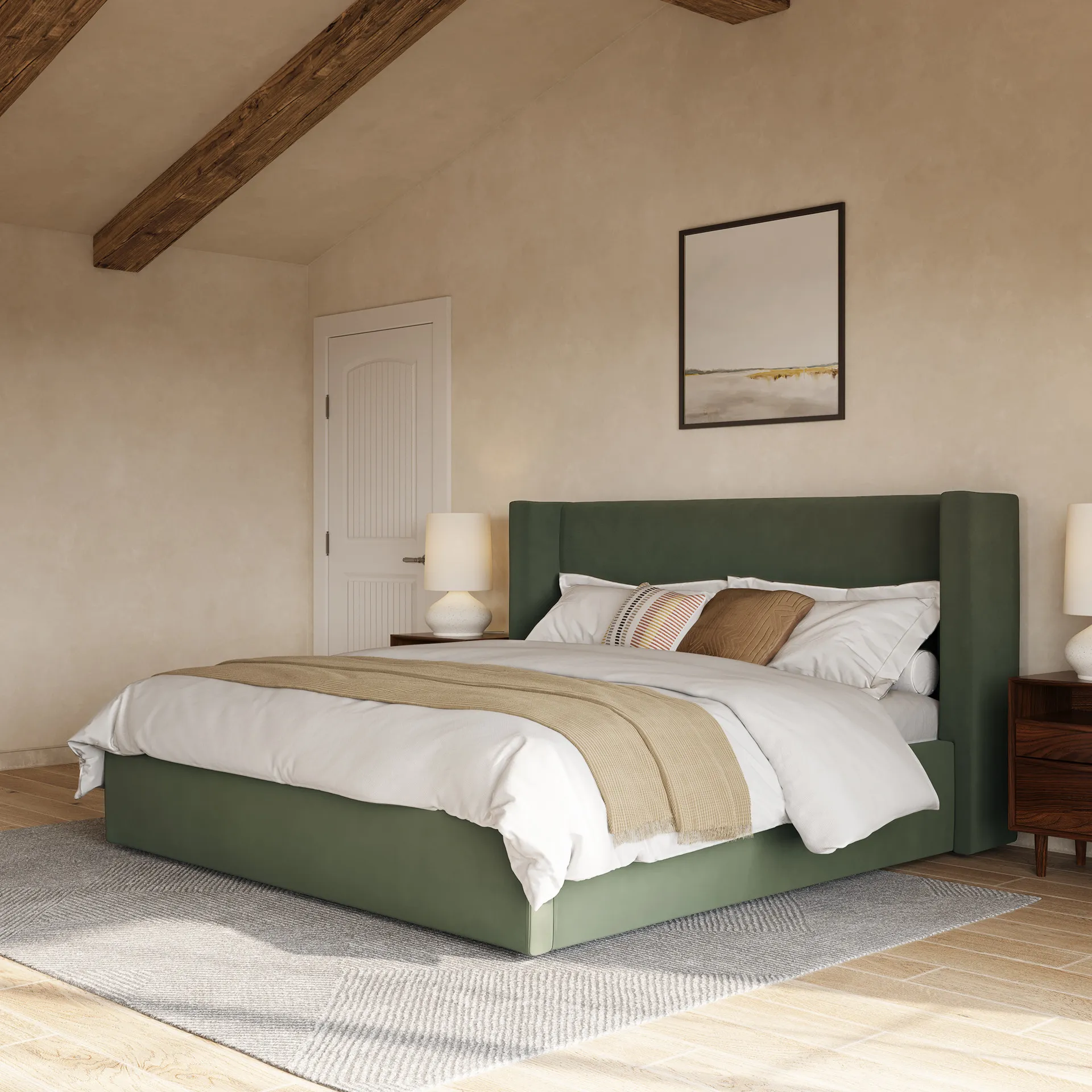 Calabri King Velvet Bed - Hale Fir Green