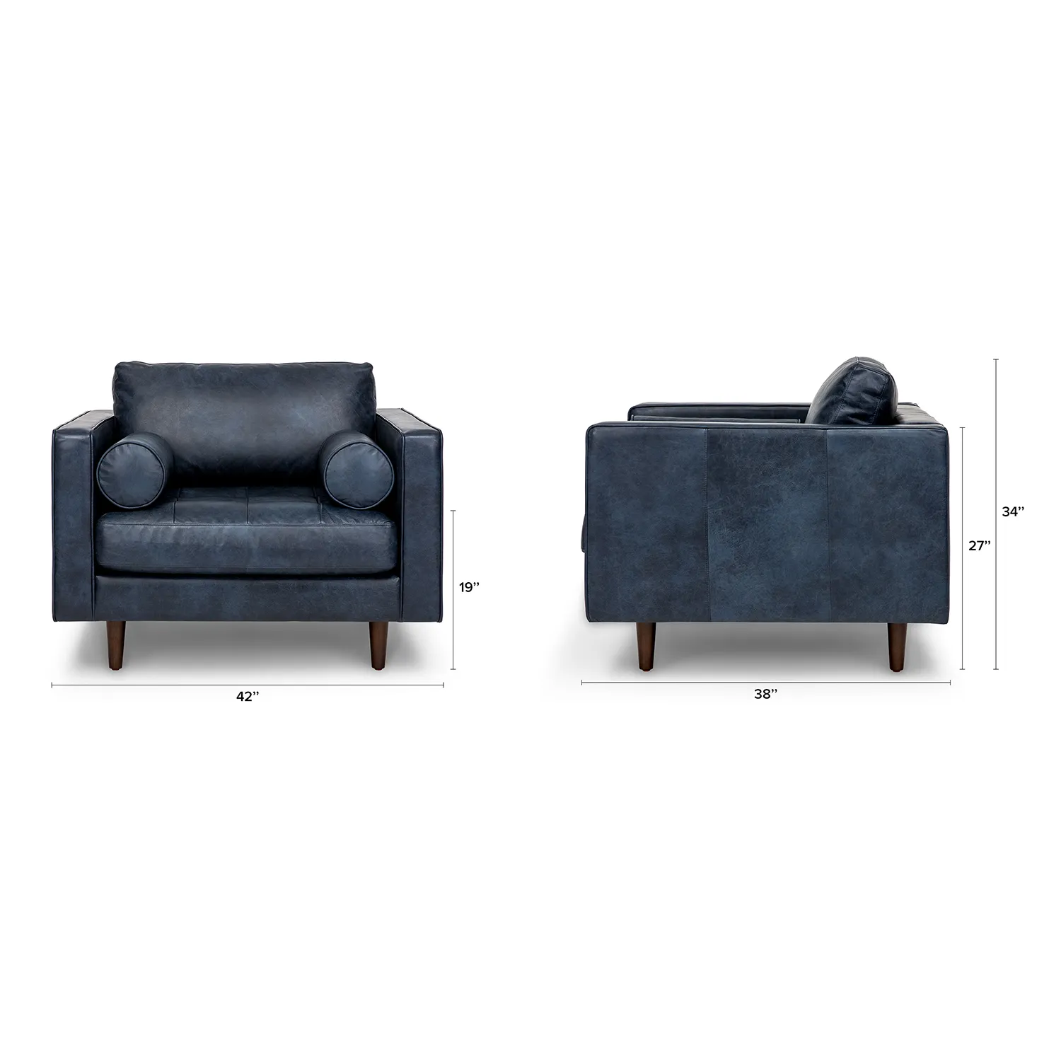 Sven 42_ Tufted Leather Lounge Chair - Oxford Blue - Image 2