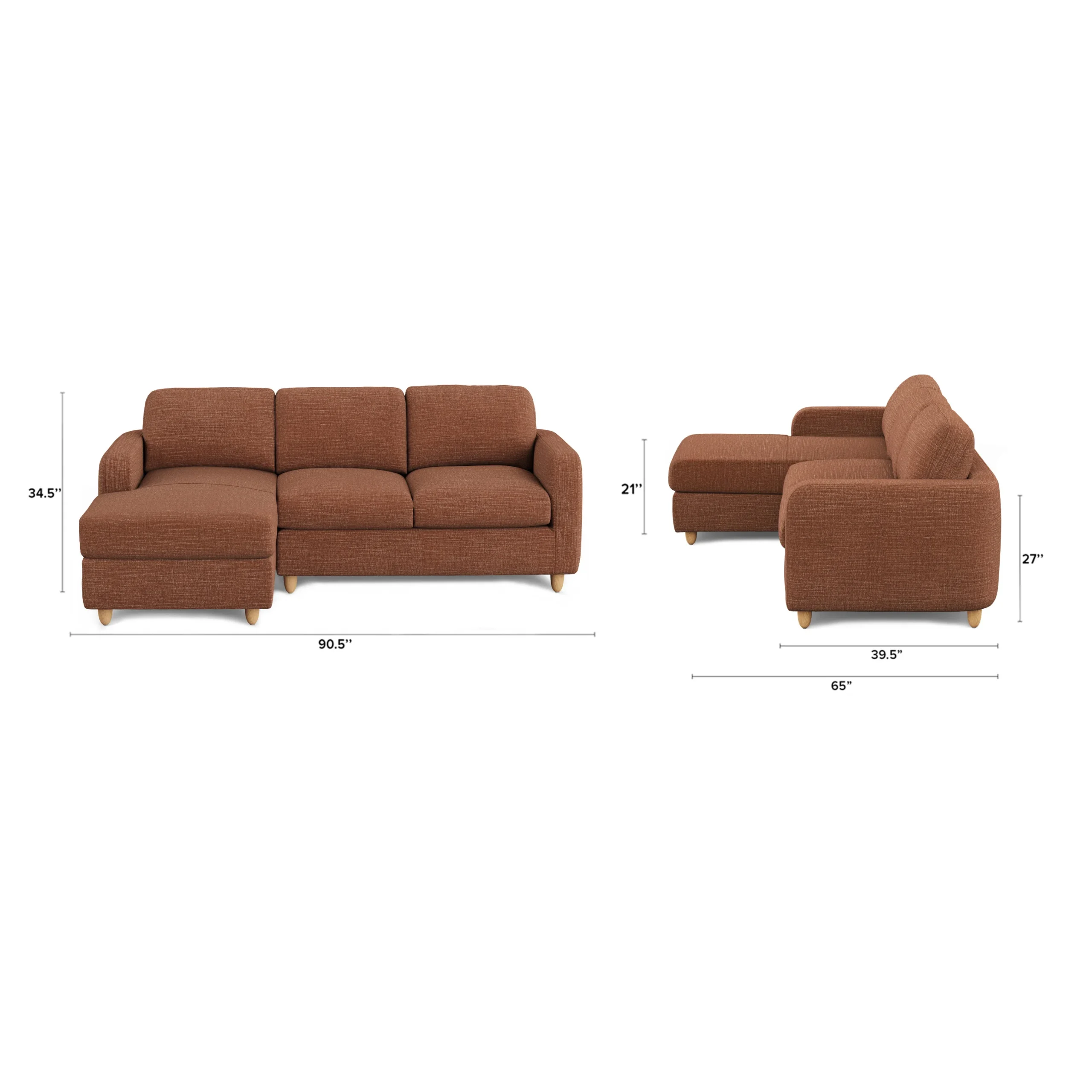 Vati 90.5_ Left Storage Sectional - Natural Oak and Napa Rust - Image 2