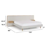 Bjorn King Upholstered Bed with Nightstands Set - White Oak and Ratine Ivory