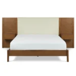 Cassie Queen Upholstered Bed with Nightstands - Smoked Oak and Taupe Chenille