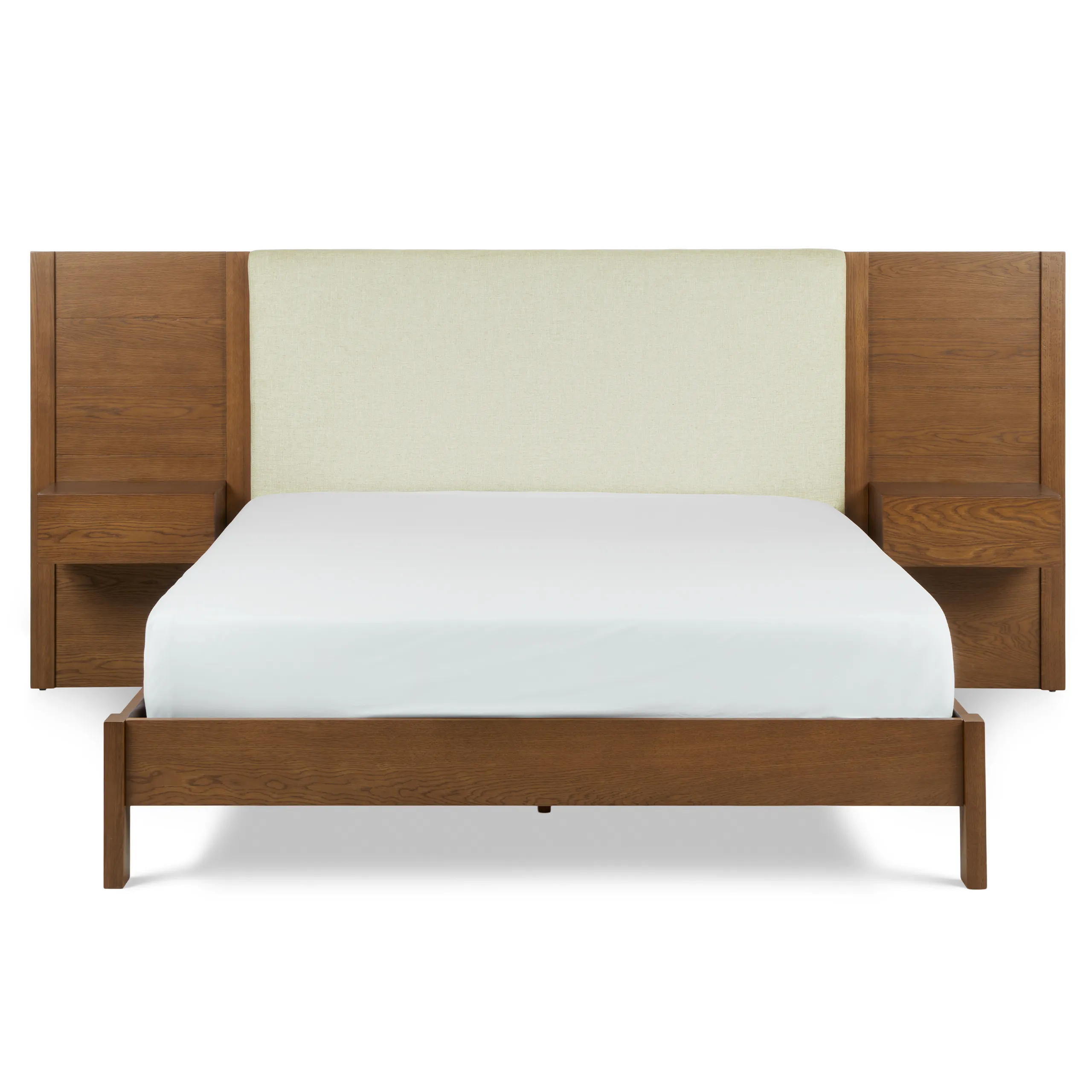 Cassie Queen Upholstered Bed with Nightstands - Smoked Oak and Taupe Chenille - Image 3