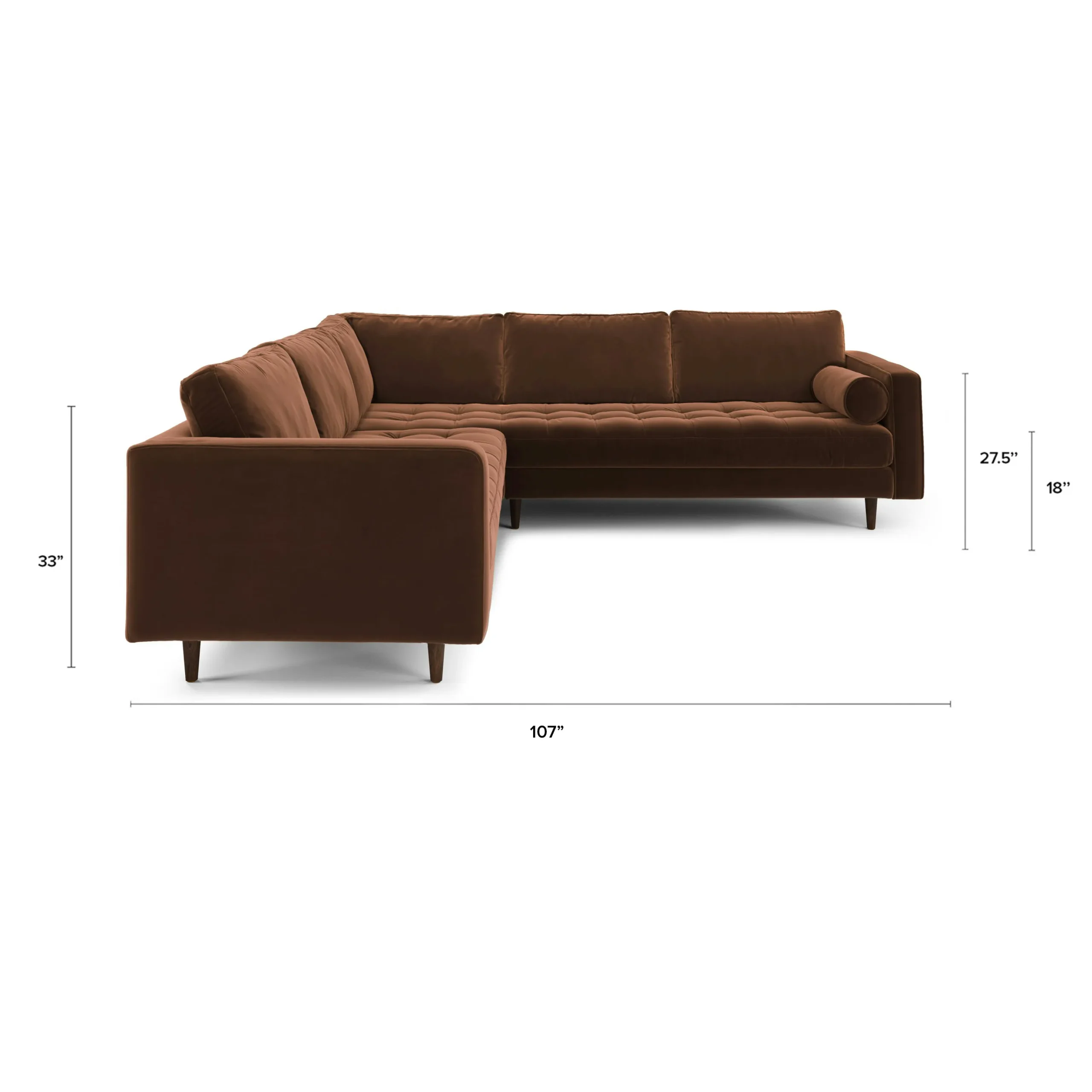 Sven 107_ Tufted Velvet Corner Sectional - Plush Pacific Brown - Image 14
