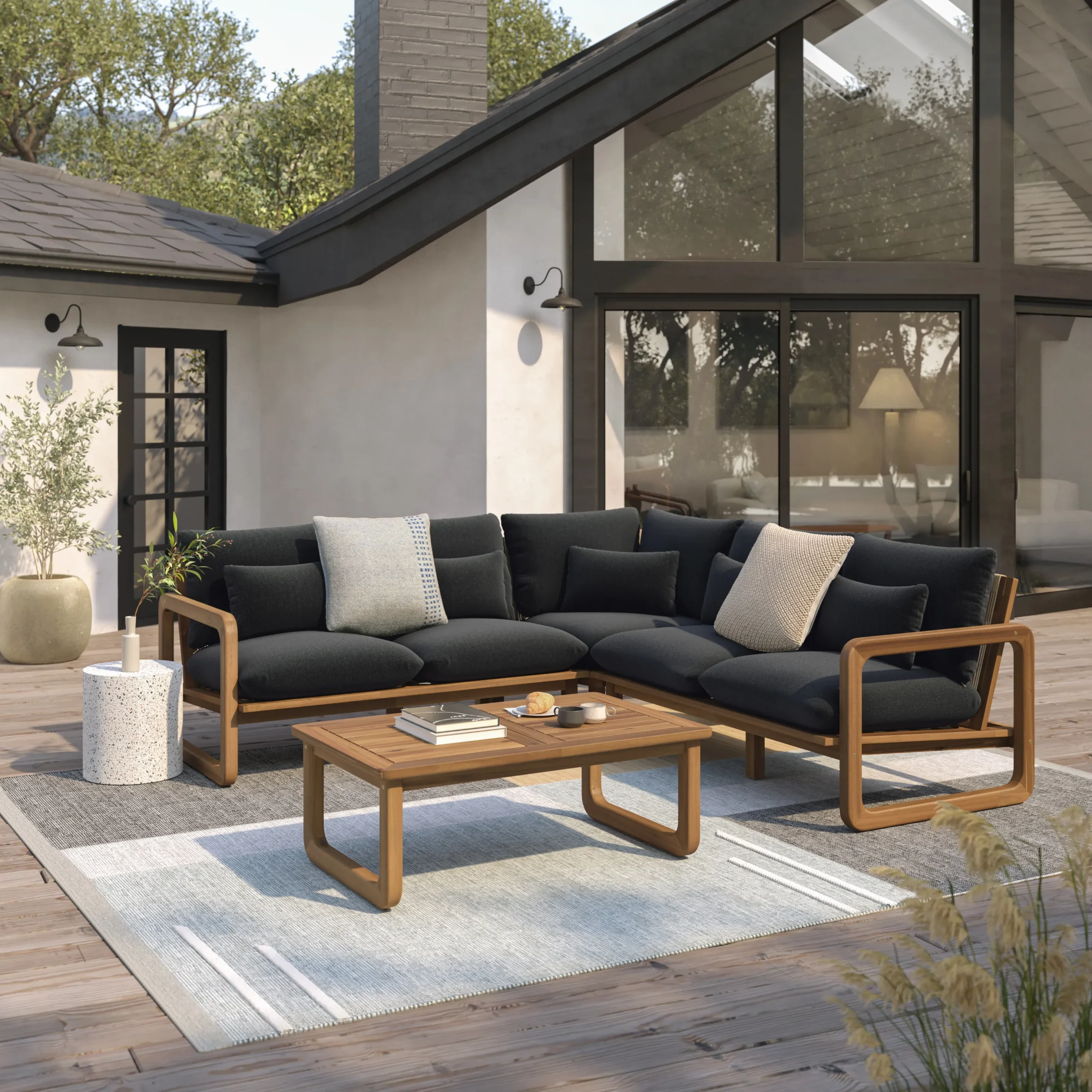 Laholm 94_ Outdoor Corner Sectional Set - Dravite Black