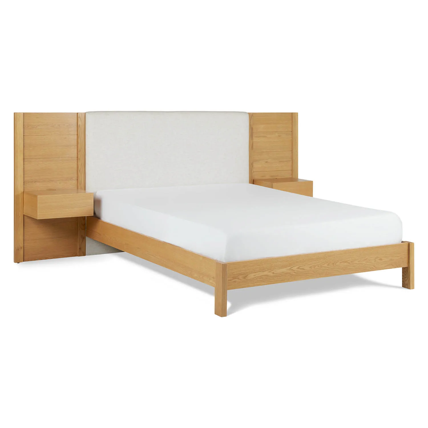 Cassie Queen Upholstered Bed with Nightstands - Natural Oak and Ivory Chenille - Image 3