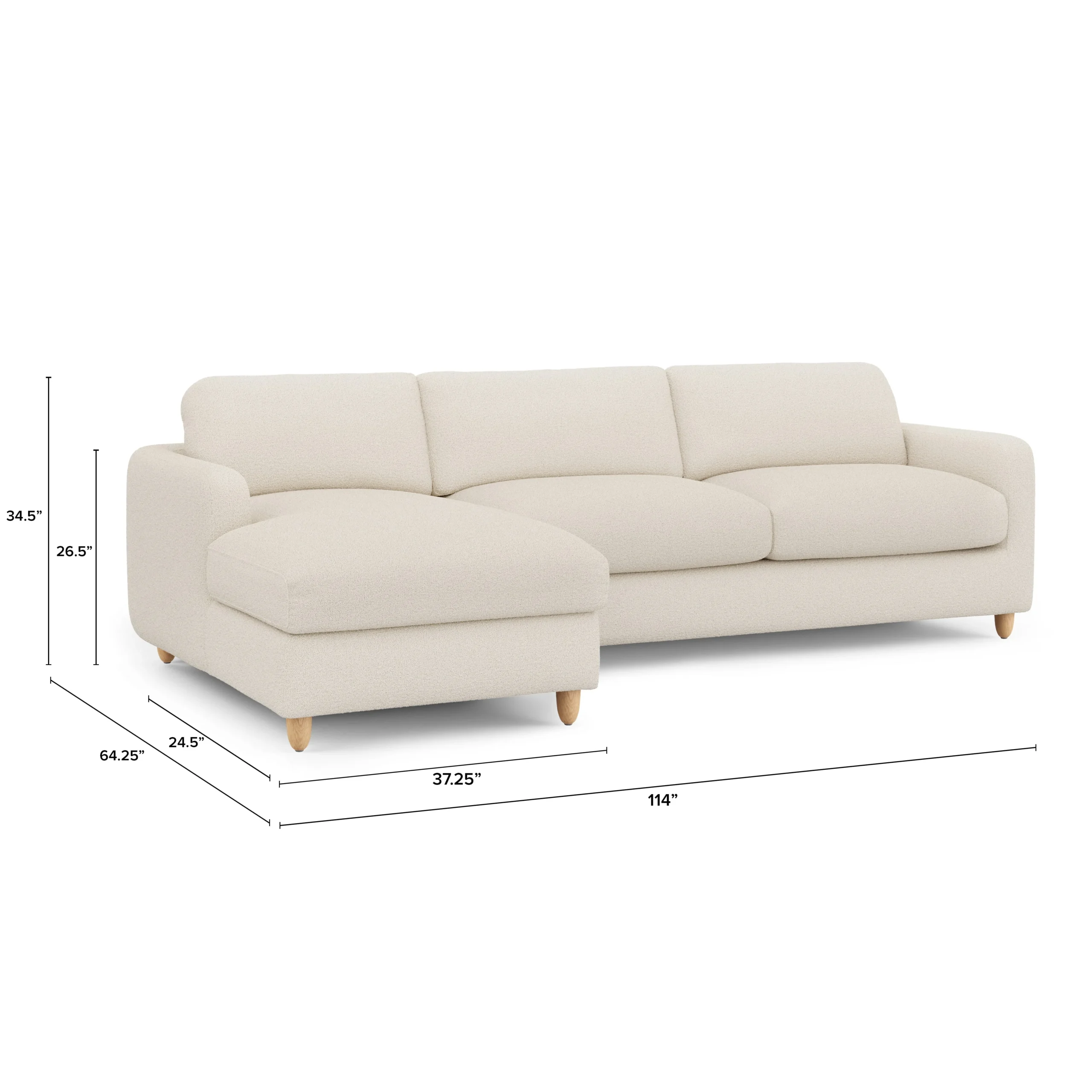 Vati 114_ Left Storage Sleeper Sectional - Natural Oak and Ivory Wool Bouclé - Image 5
