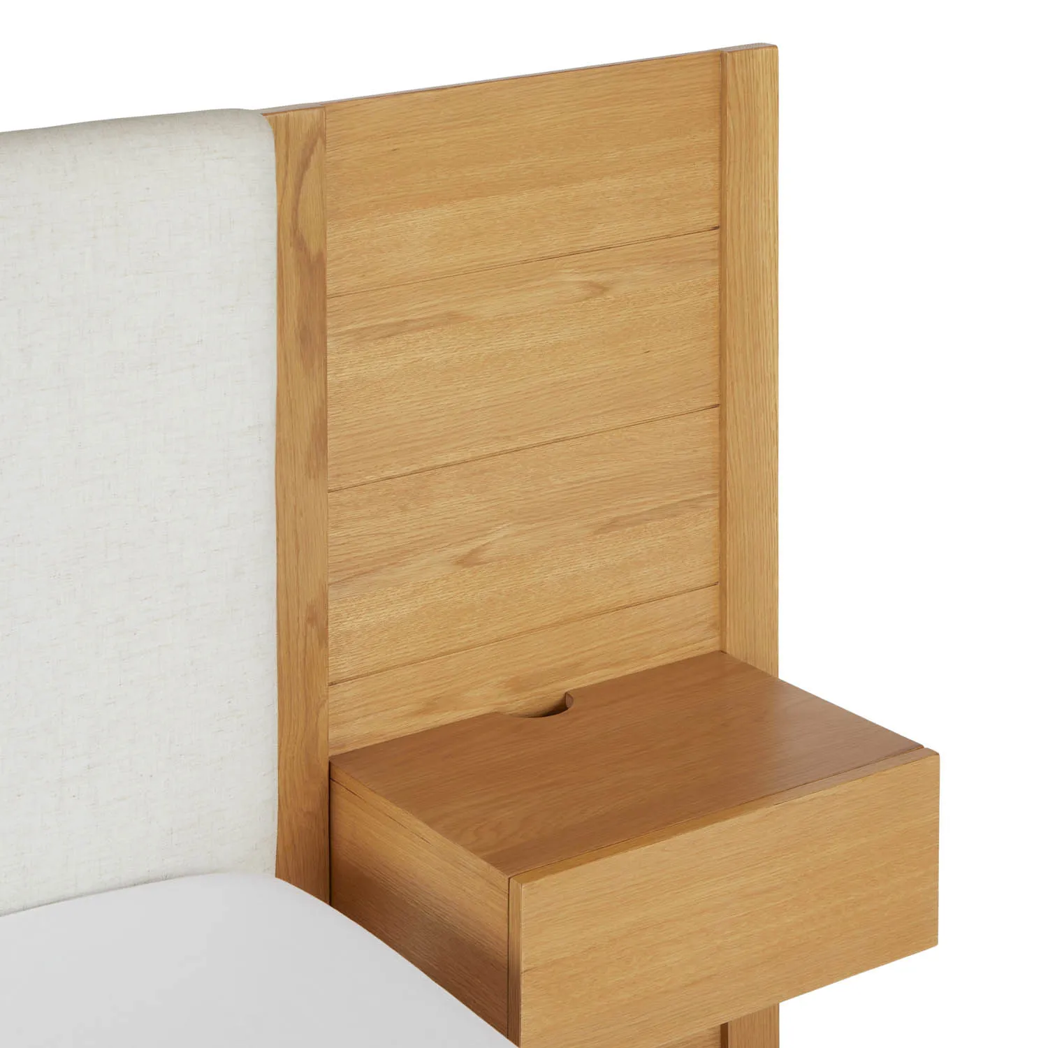 Cassie Queen Upholstered Bed with Nightstands - Natural Oak and Ivory Chenille - Image 17
