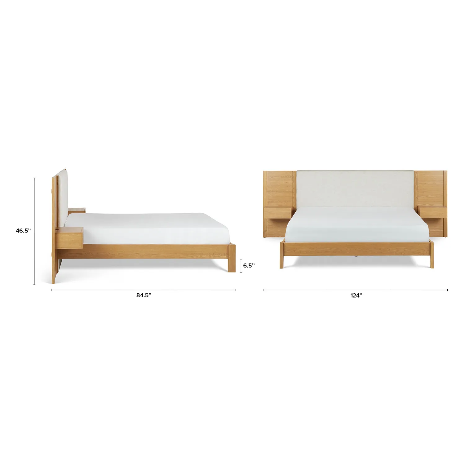 Cassie King Upholstered Bed with Nightstands - Natural Oak and Ivory Chenille - Image 8