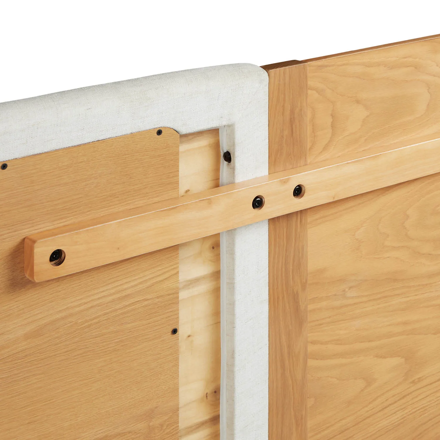Cassie Queen Upholstered Bed with Nightstands - Natural Oak and Ivory Chenille - Image 7