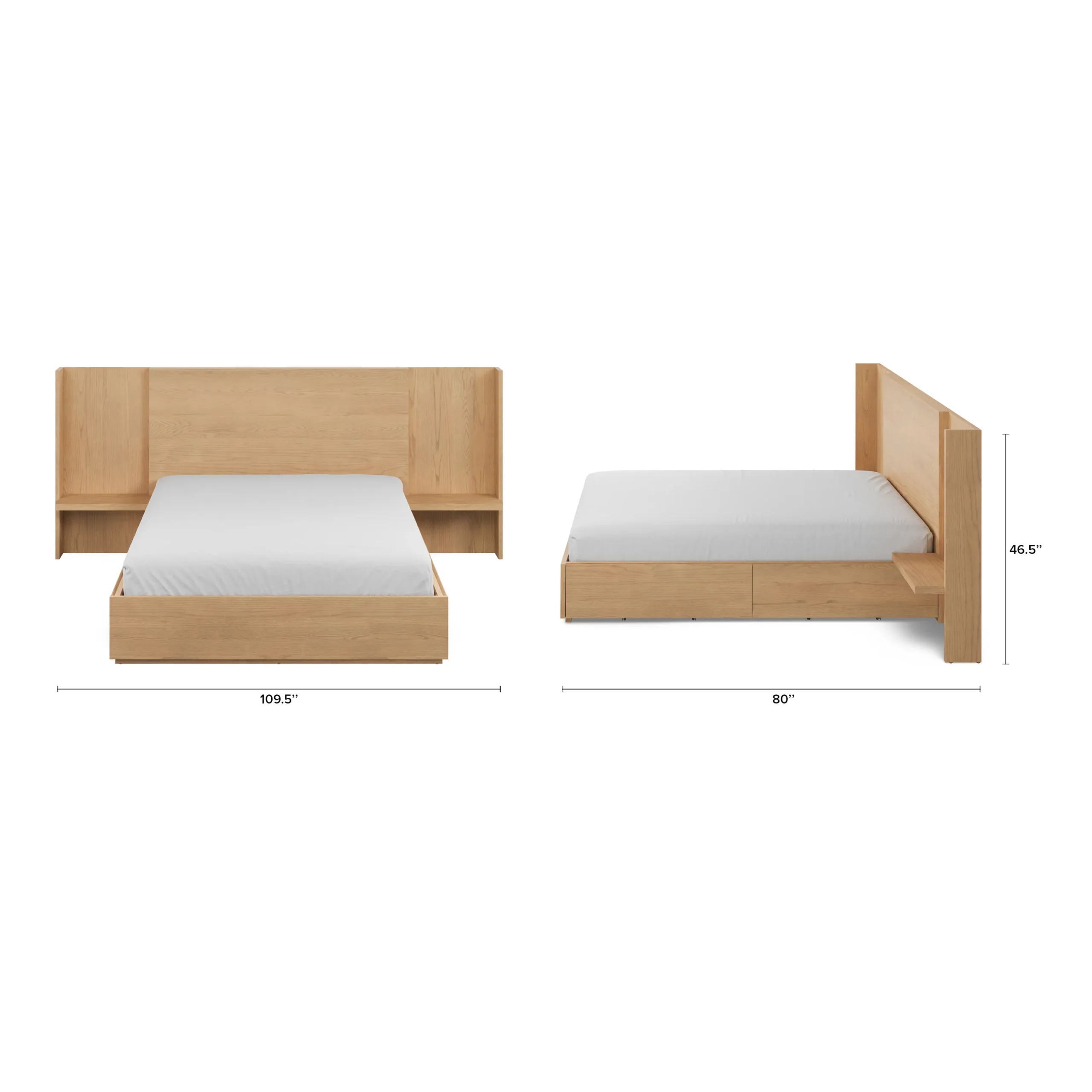 Leif Queen Storage Bed with Nightstands Set - White Oak - Image 2