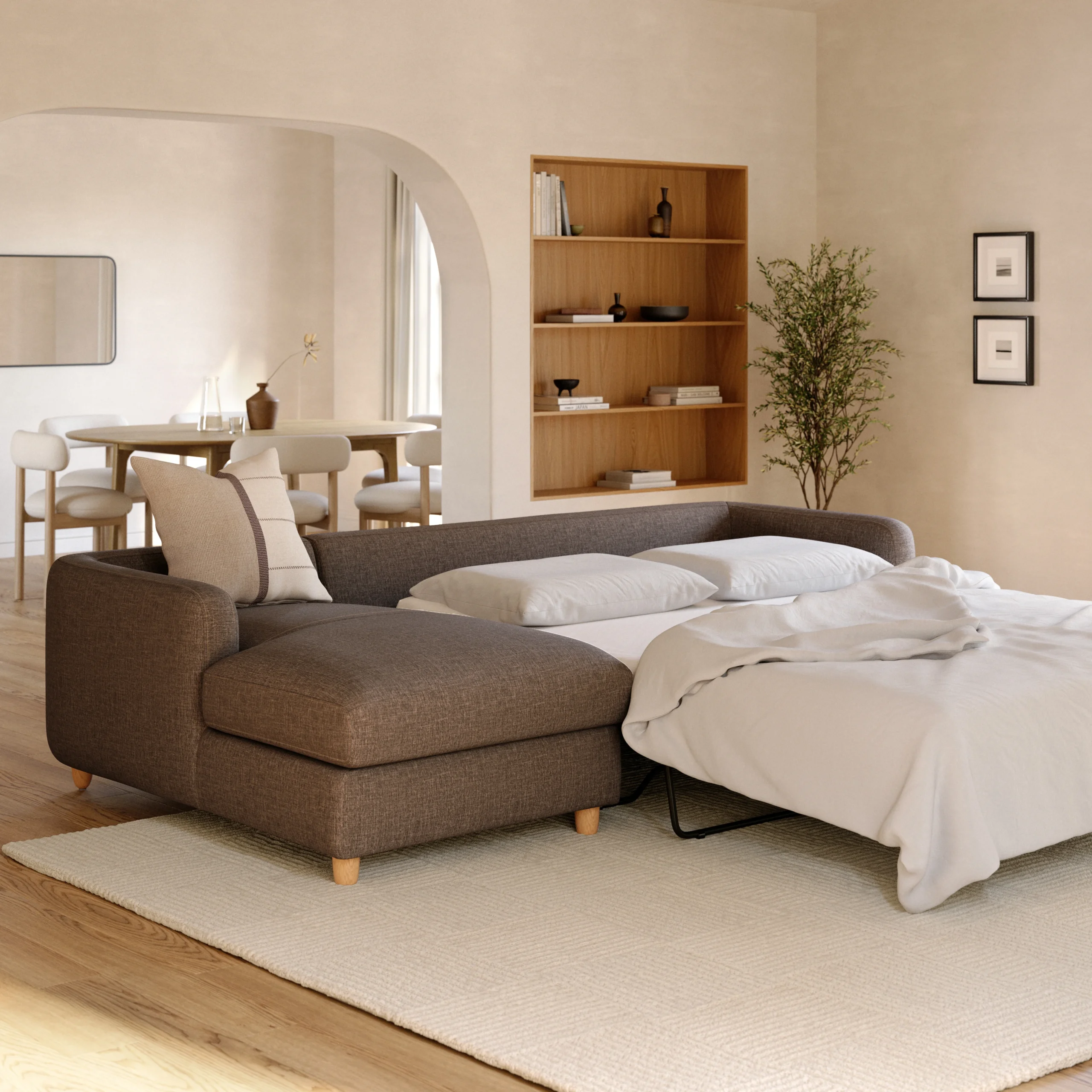 Vati 114_ Left Storage Sleeper Sectional - Natural Oak and Buckler Brown - Image 2