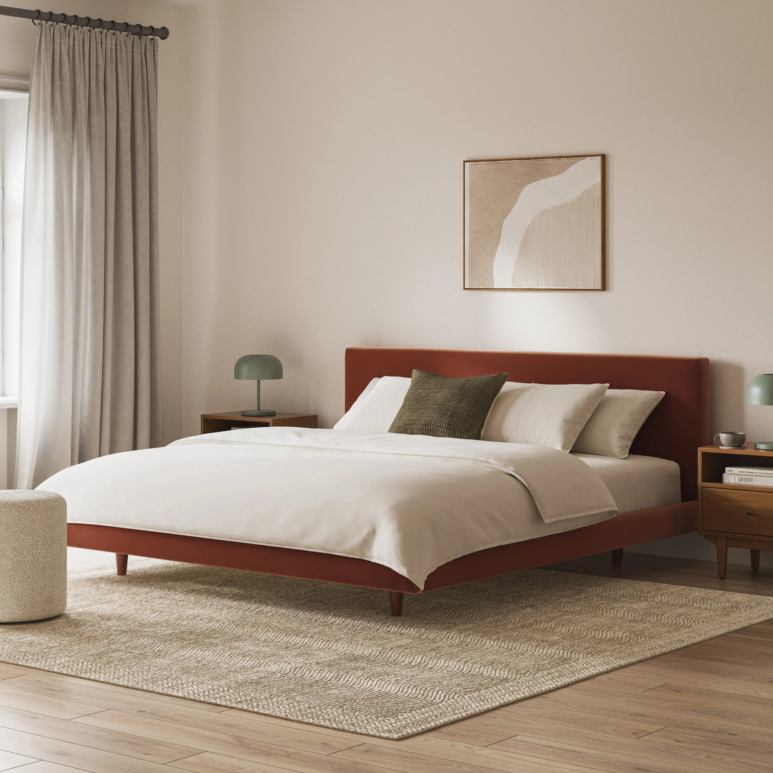 Tessu King Low Profile Velvet Bed - Hale Rust
