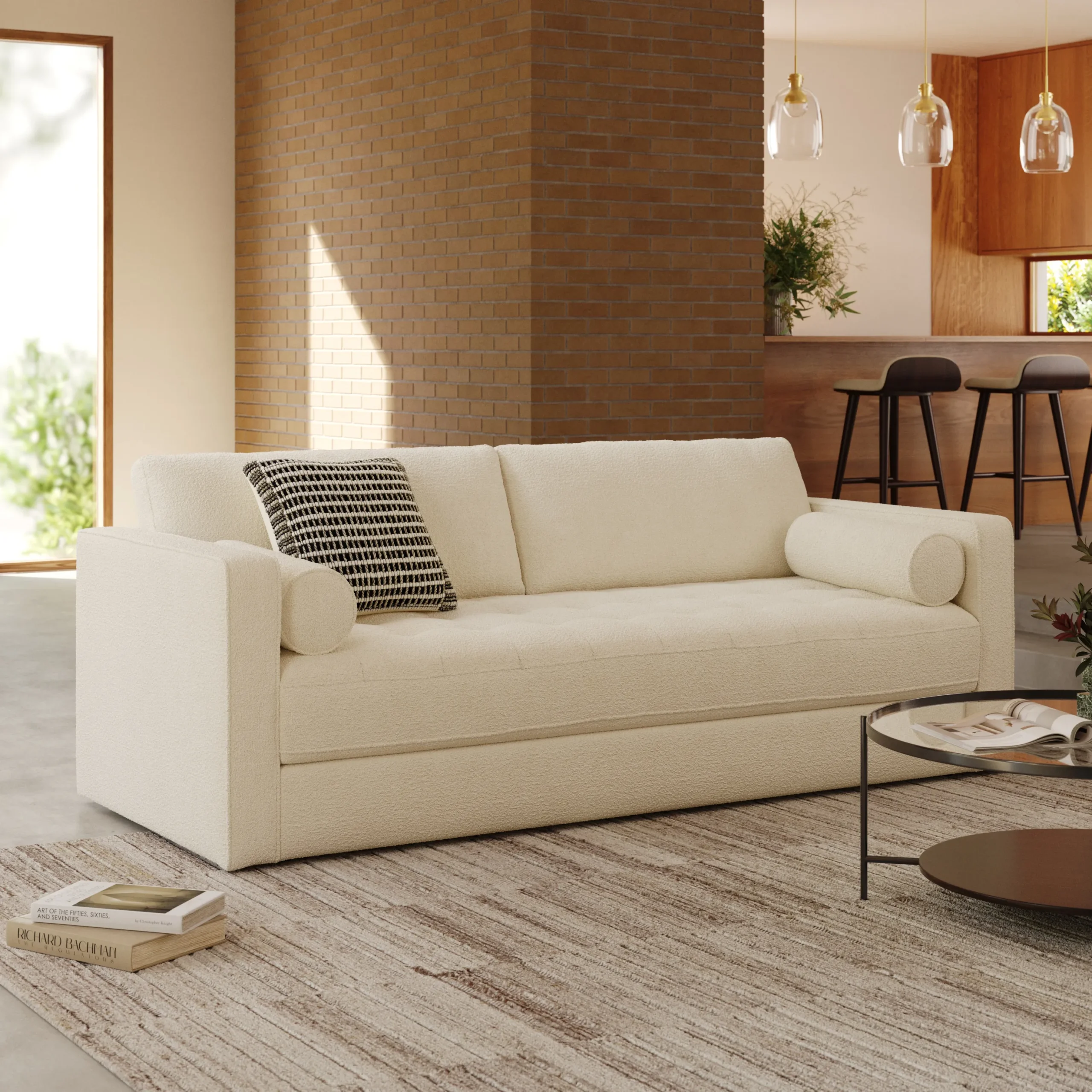 Sven 88_ Tufted Sofa Bed - Ivory Wool Bouclé