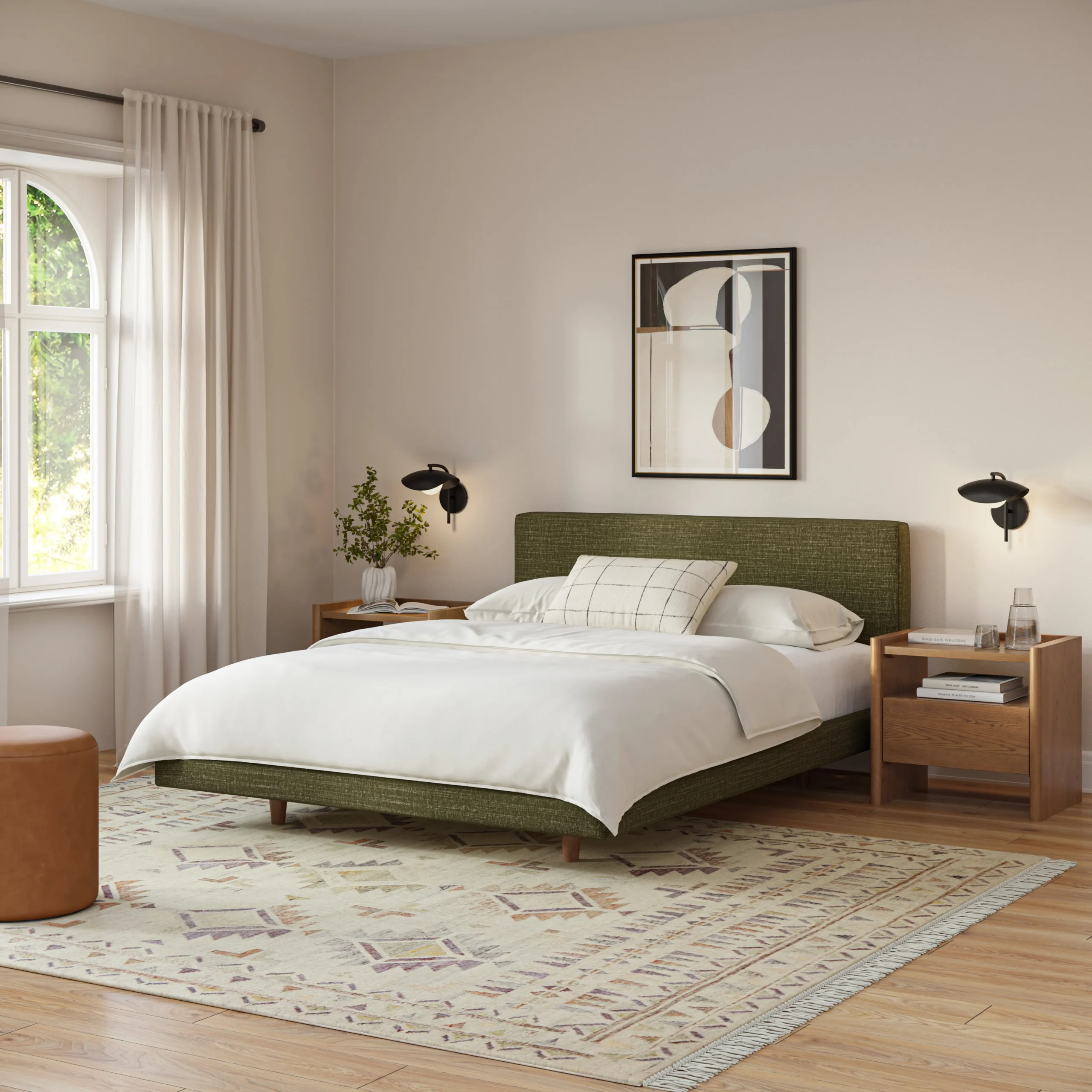 Tessu Queen Low Profile Upholstered Bed - Napa Moss