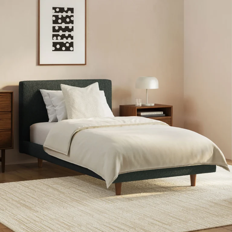 Tessu Twin Low Profile Upholstered Bed - Green Wool Bouclé