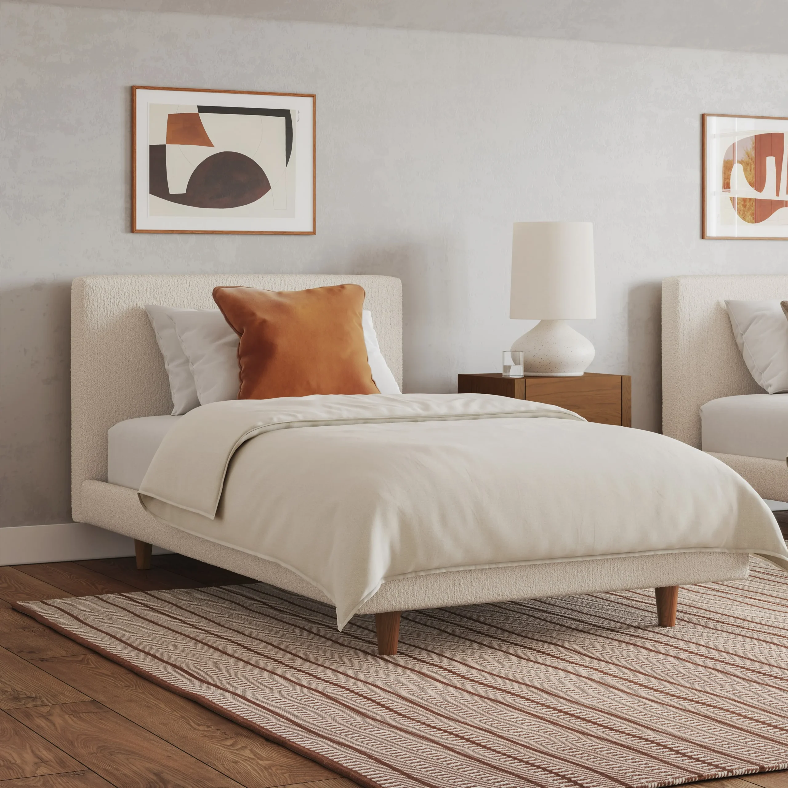 Tessu Twin Low Profile Upholstered Bed - Ivory Wool Bouclé