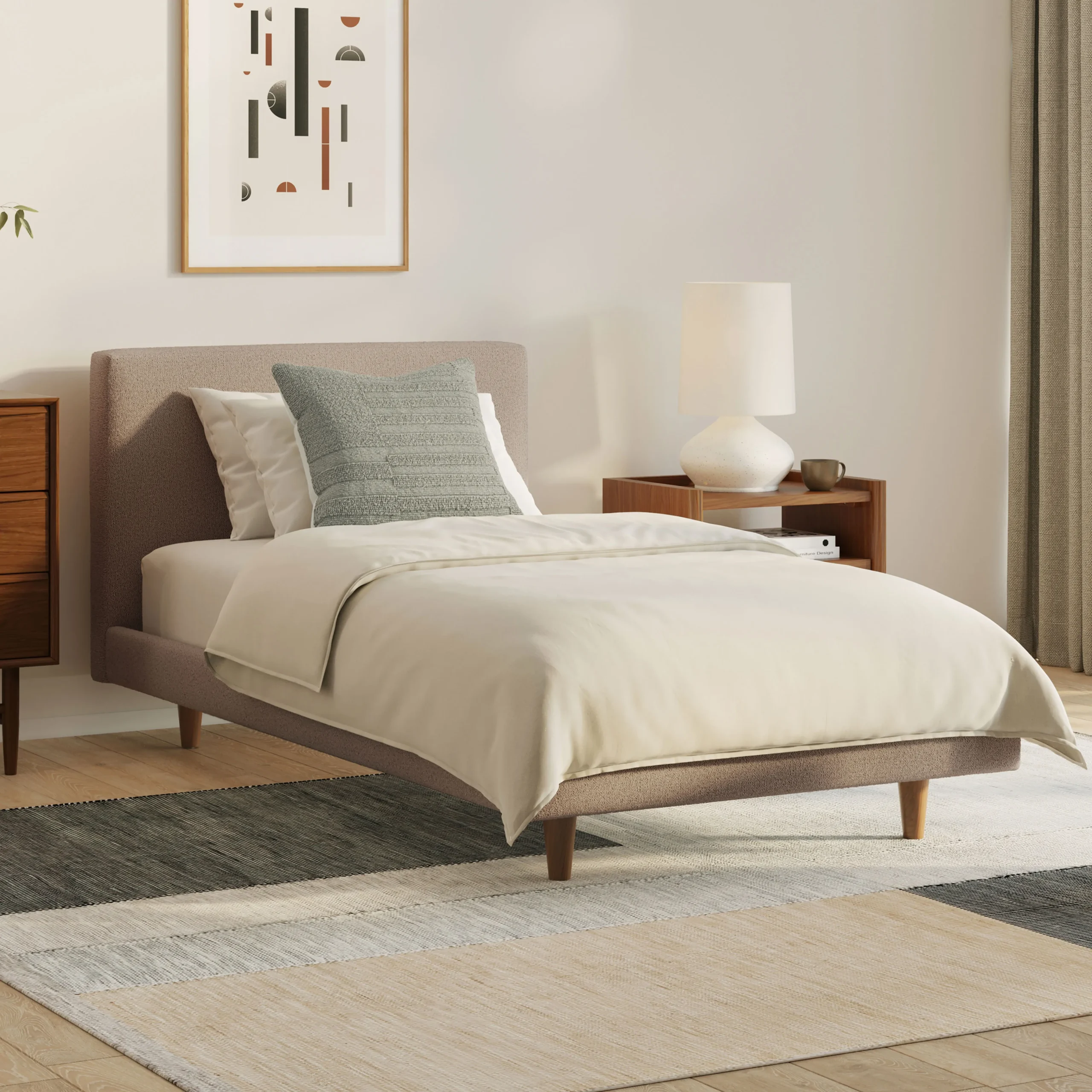 Tessu Twin Low Profile Upholstered Bed - Sandstone Wool Bouclé