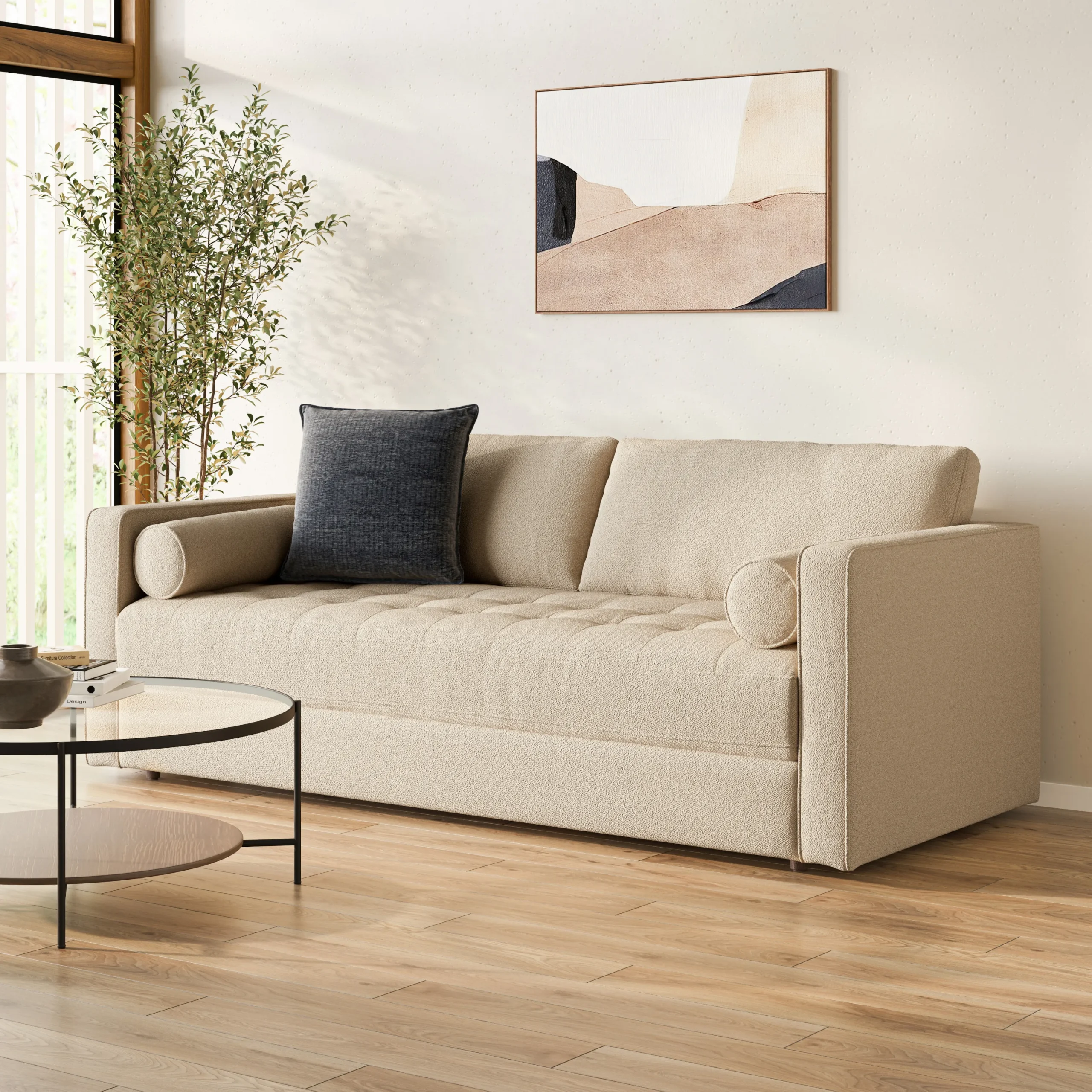 Sven 88_ Tufted Sofa Bed - Ratine Buff