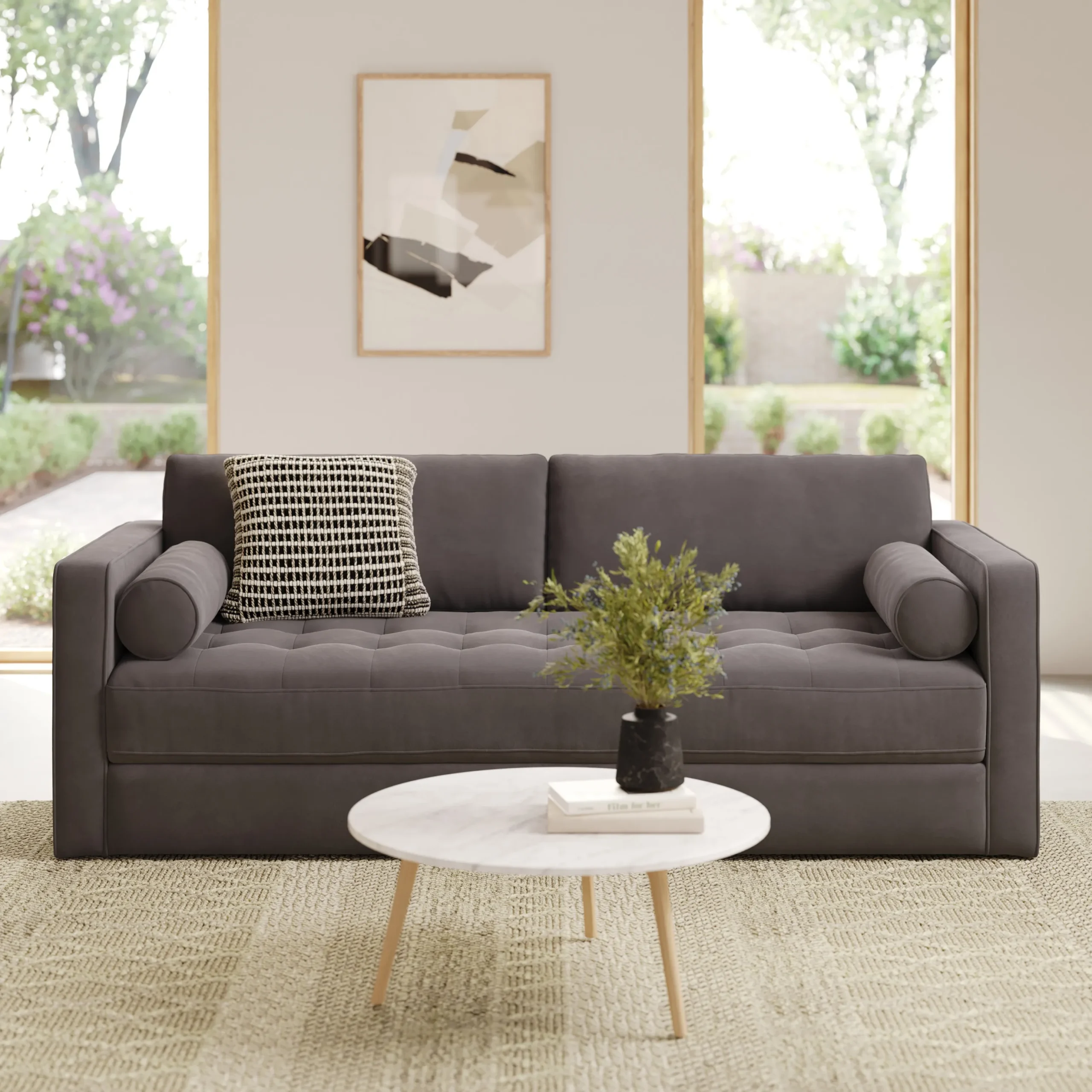 Sven 88_ Tufted Velvet Sofa Bed - Hale Warm Gray